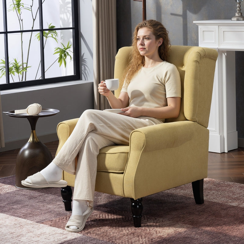 Wingback Accent Chair, Upholstered Button Tufted Occasional, Yellow