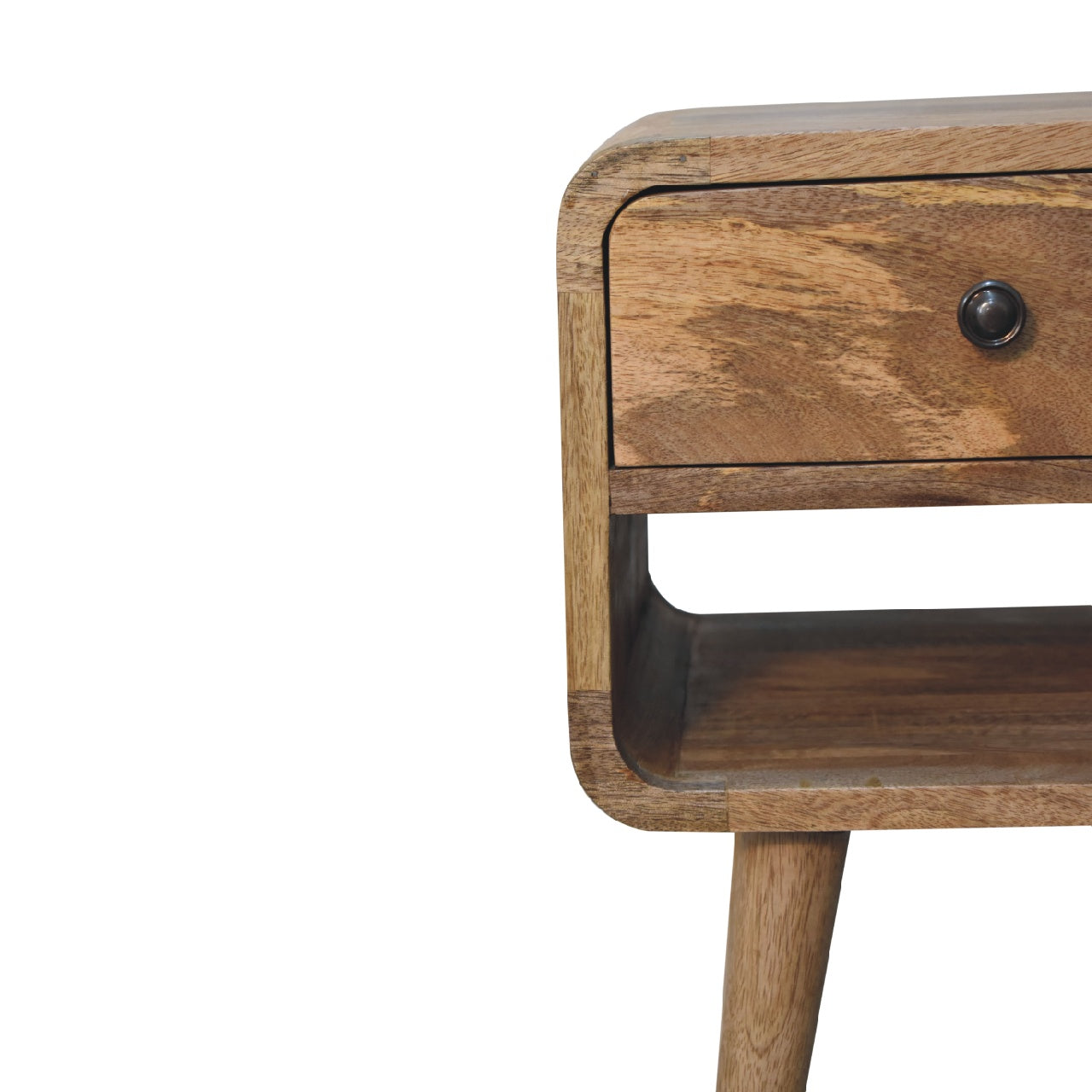 Solid Wood Mini Oak-ish Curve Lower Bedside, 1 Drawer and Open Slot, Brown