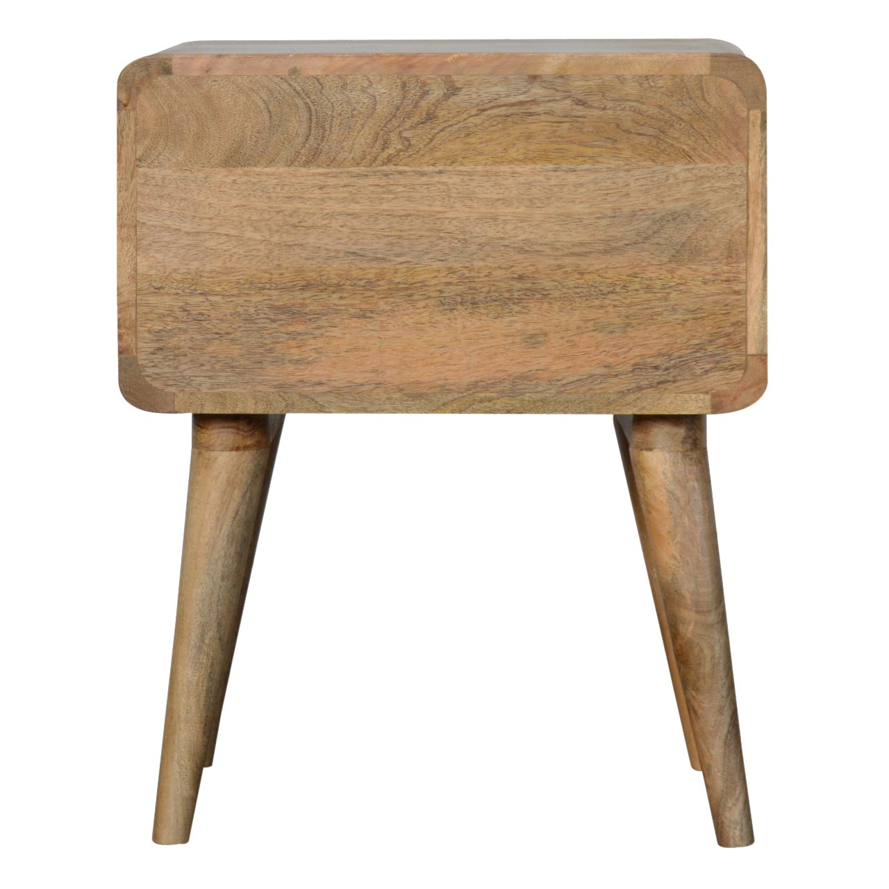Solid Wood Bedside, Curved 2 Drawers, Oak-ish Brown