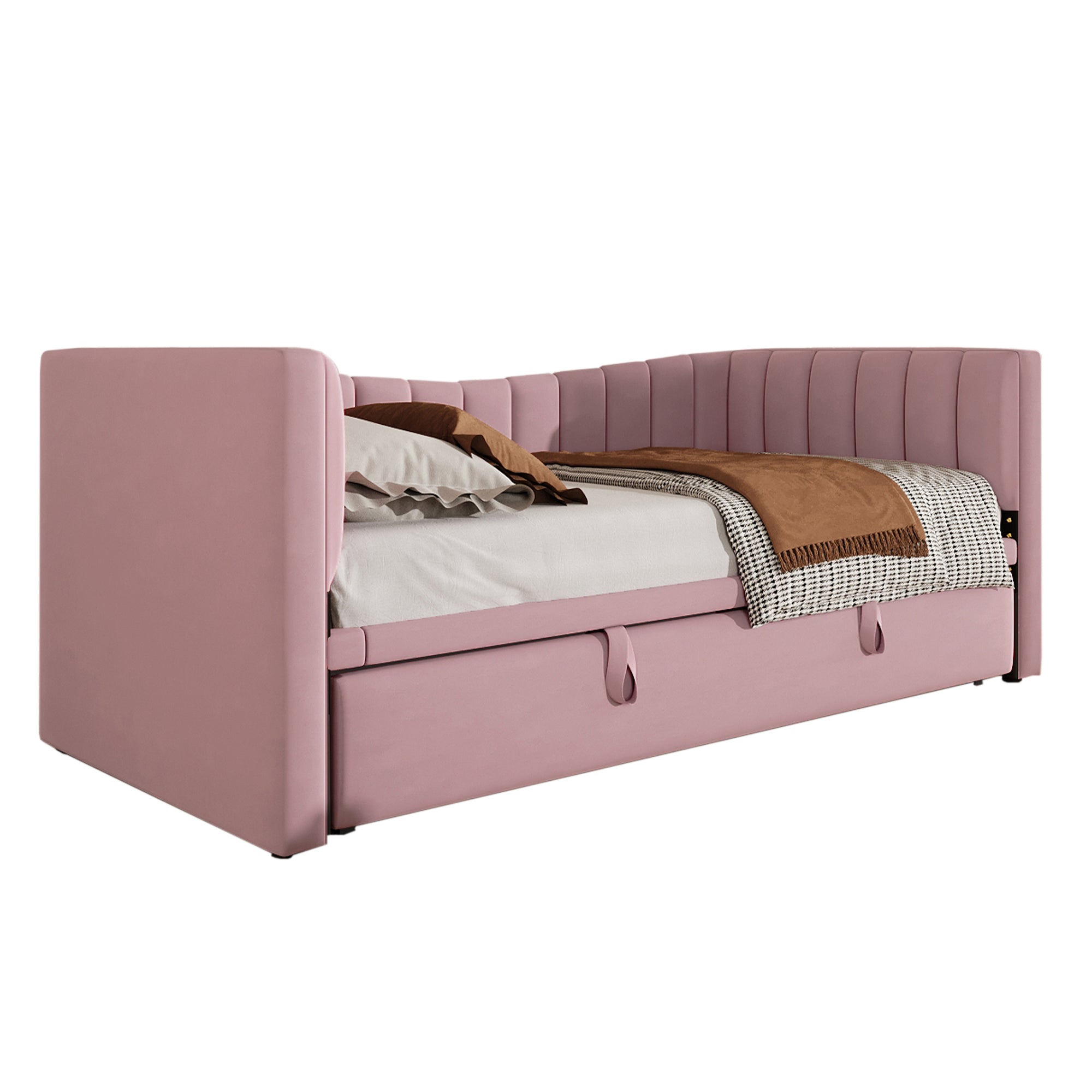 Daybed Upholstered Pull-out Bed 90/180x200cm - Velvet Pink