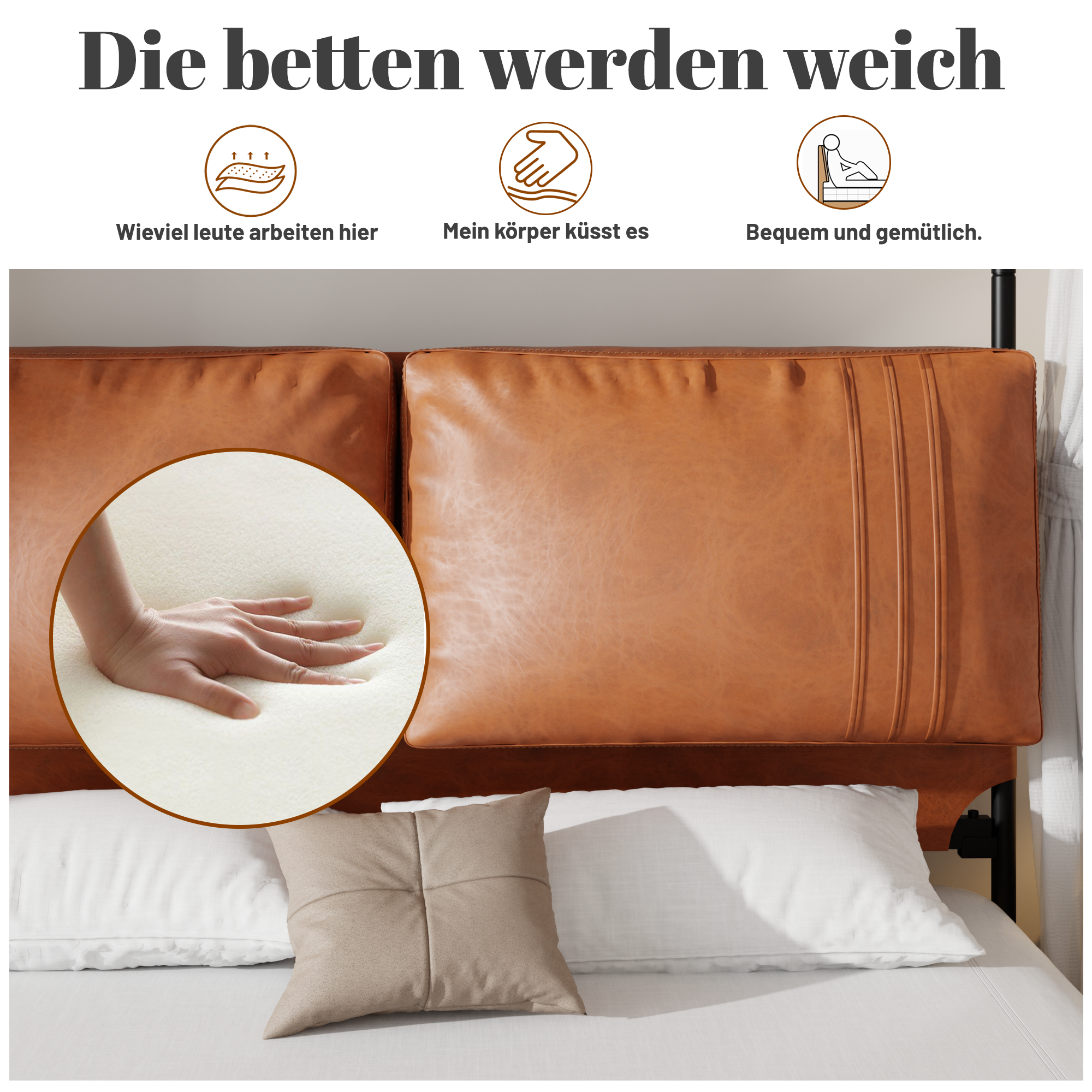 Luxury Bed 180x200cm Soft Cushions Metal Cuff, Dual-Purpose Leather