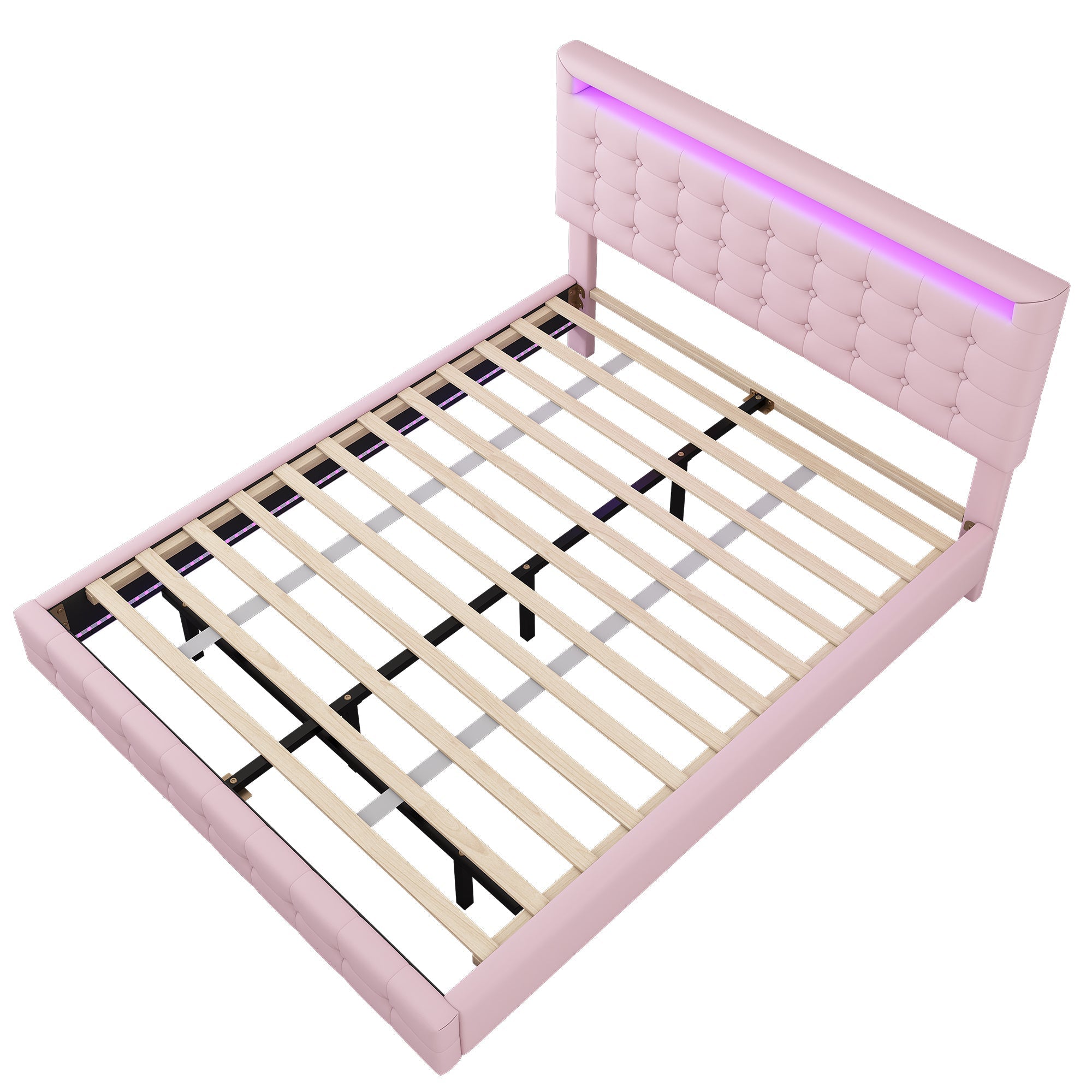 Flatbed 140x200cm LED Light Adjustable Headboard - Pink PU