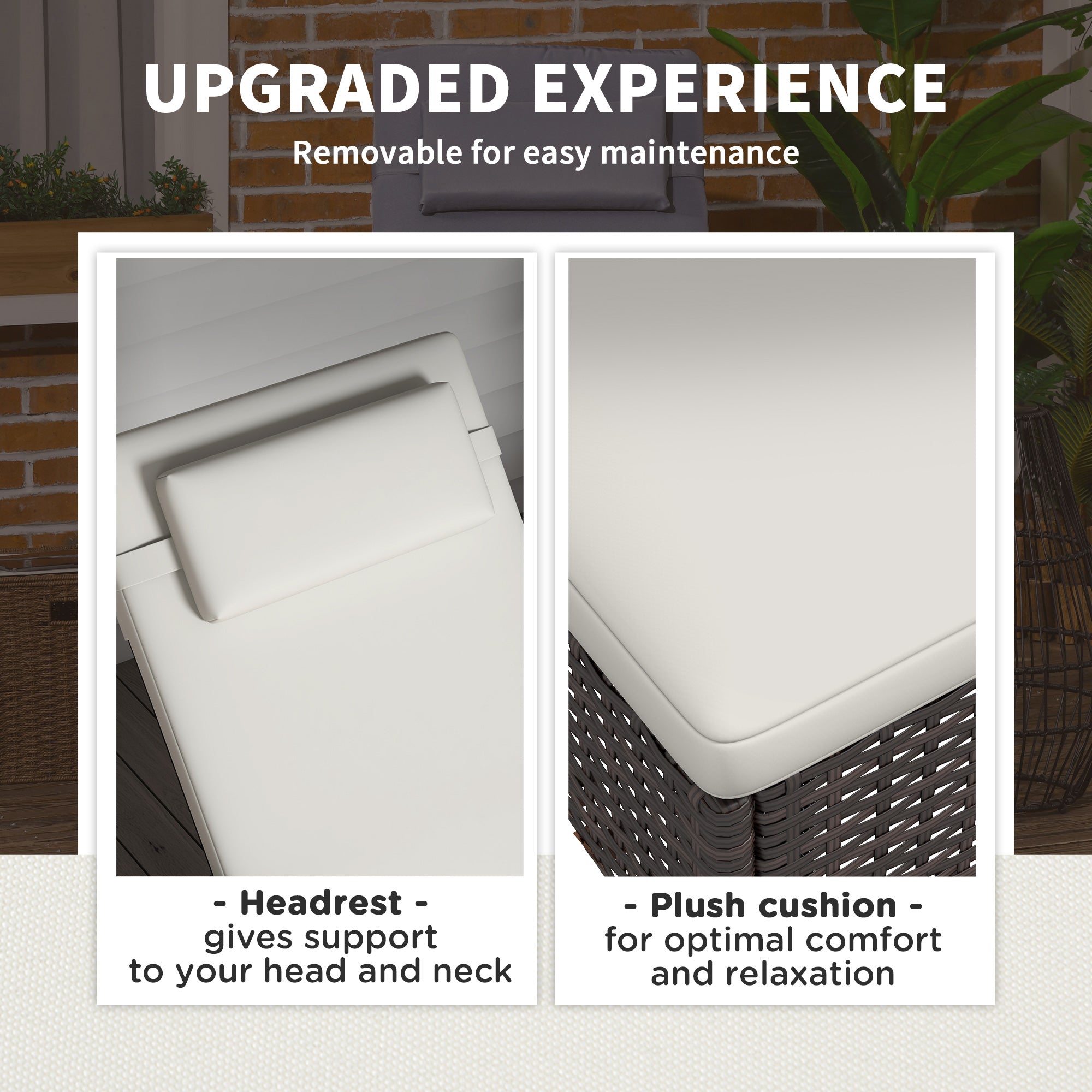 Brown Rattan Sun Lounger Adjustable Steel Frame, Rattan/Steel