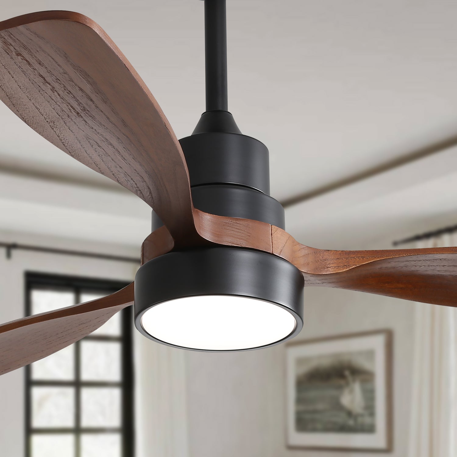 48-inch Ceiling Fan, 3 Blades, Remote Control, Reversible DC Motor, Solid Wood