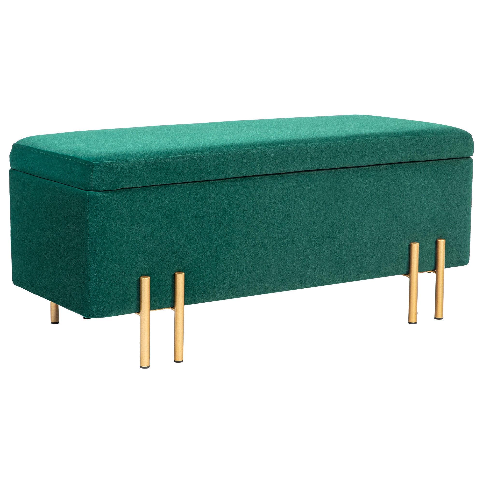 Bench, Upholstered Storage Chest, Fabric Green