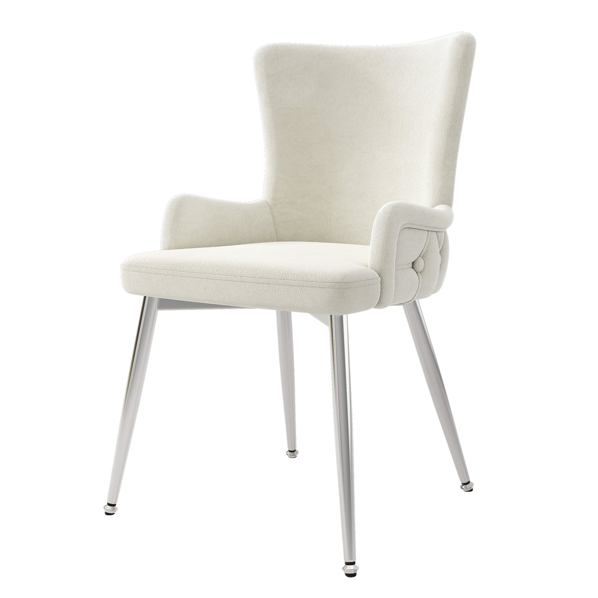 Velvet Dining Chair, Set of 6 Luxurious Lounge Chairs with Silver Metal Legs, Beige