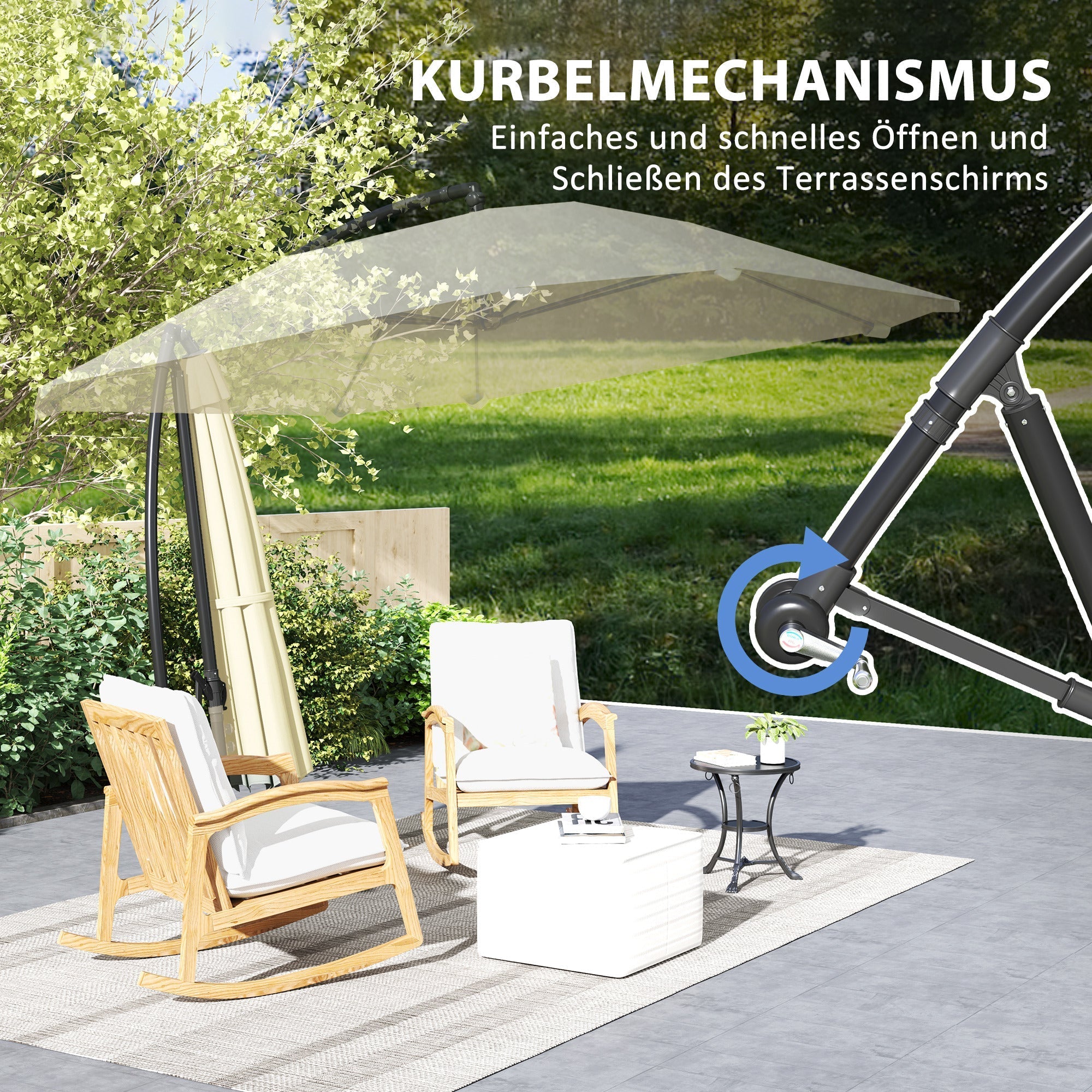 Ampelschirm, Ø 260 cm, Wasserdicht, Neigbar, Aluminium, Beige