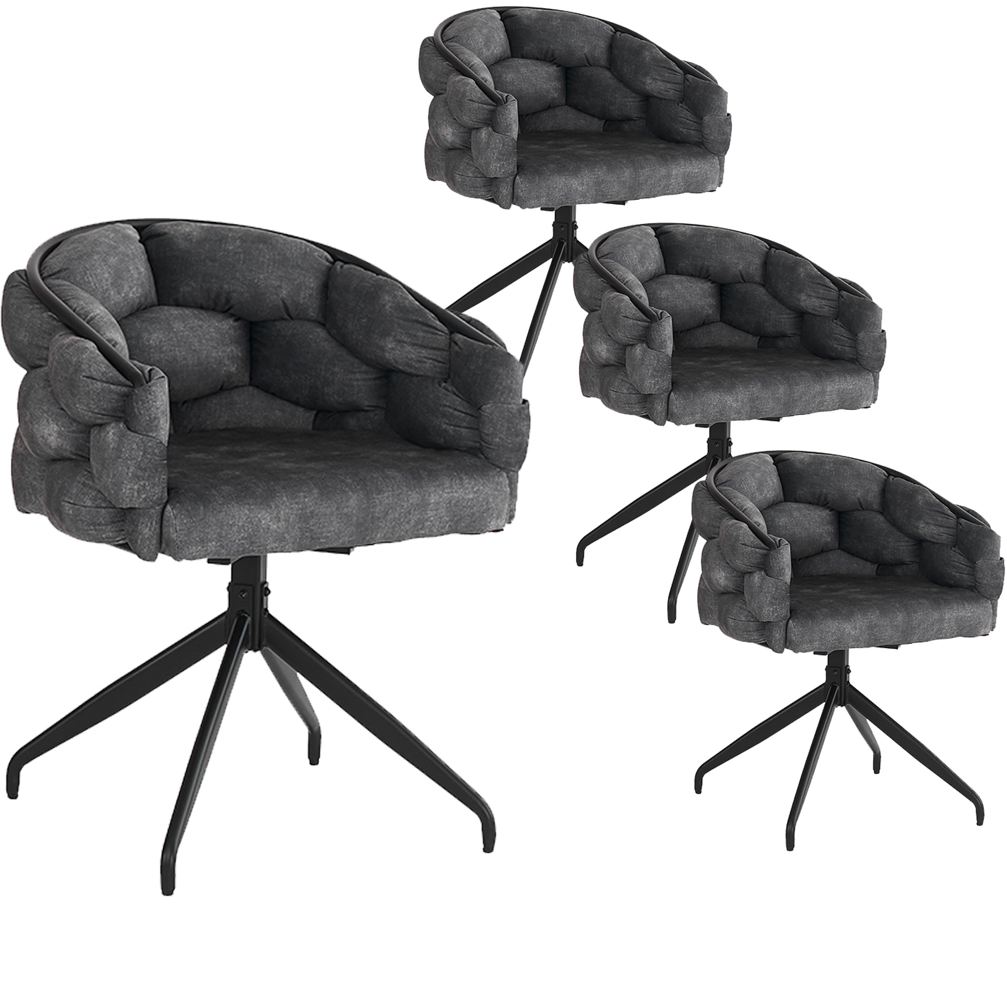 Luxury Velvet Chairs (Set of 4) 360° Swivel Ergonomic Dining Grey