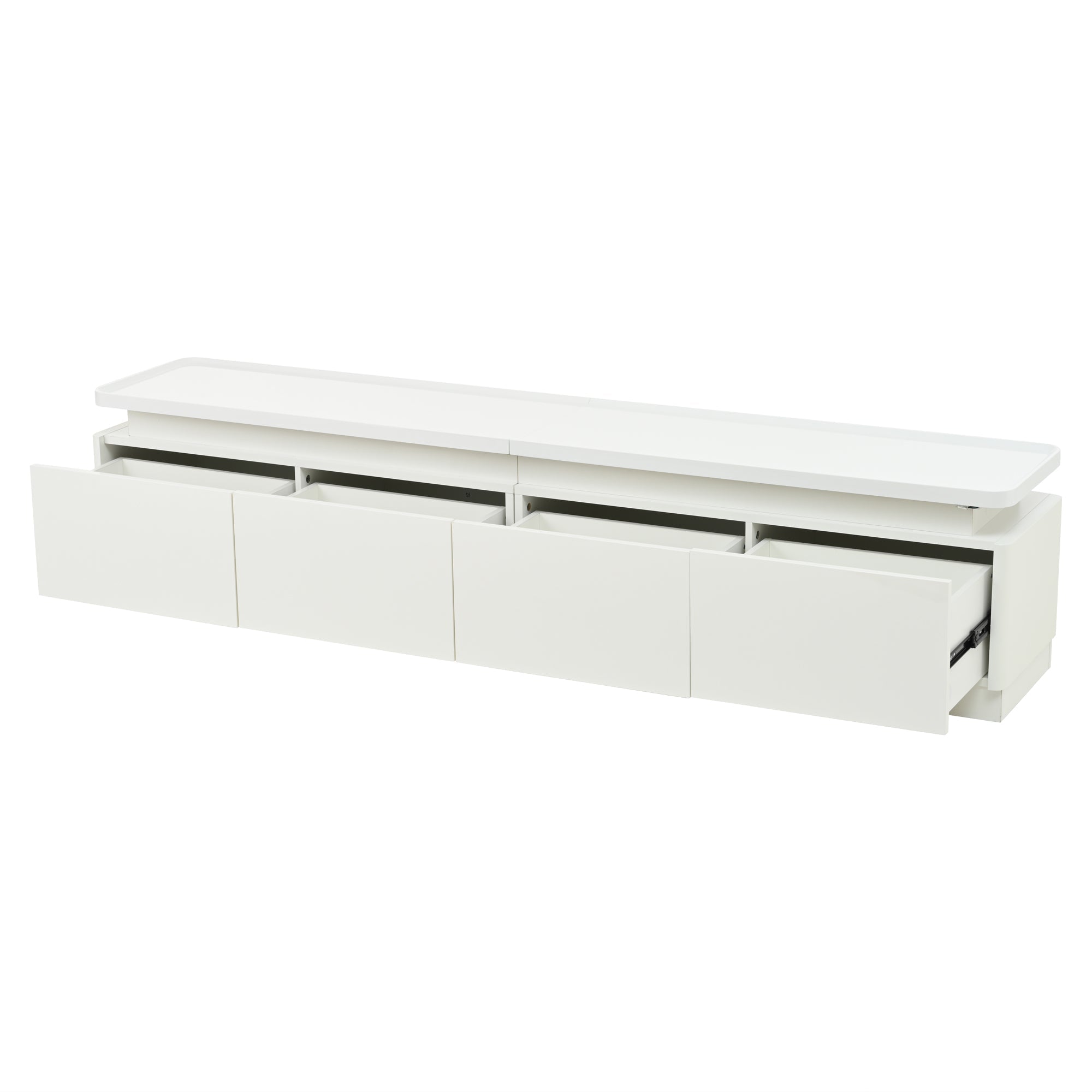 TV Cabinet, 180x34x40cm, 4 Drawers, LED, High-Gloss, for 80-inch TVs, White