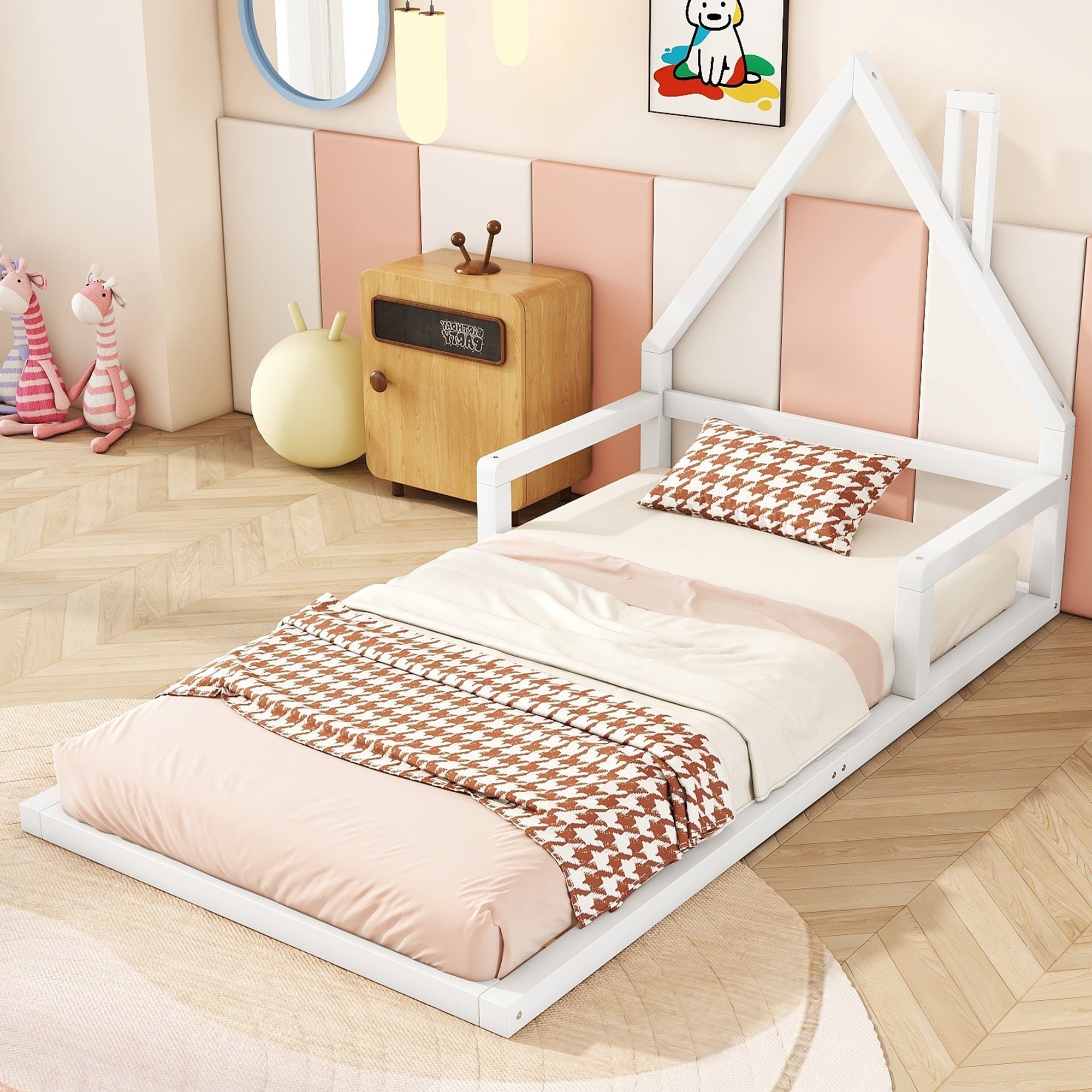 House Bed 90x200cm Solid Pine Simple Design - White