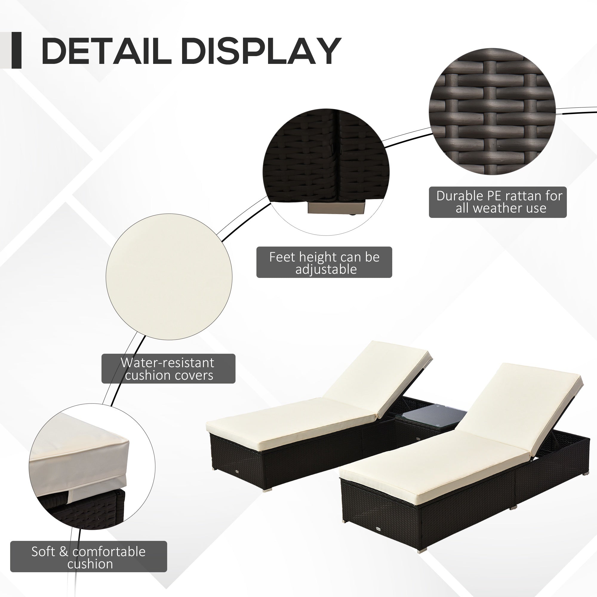 2-Seater Rattan Lounger Set, Deep Coffee/Cream White