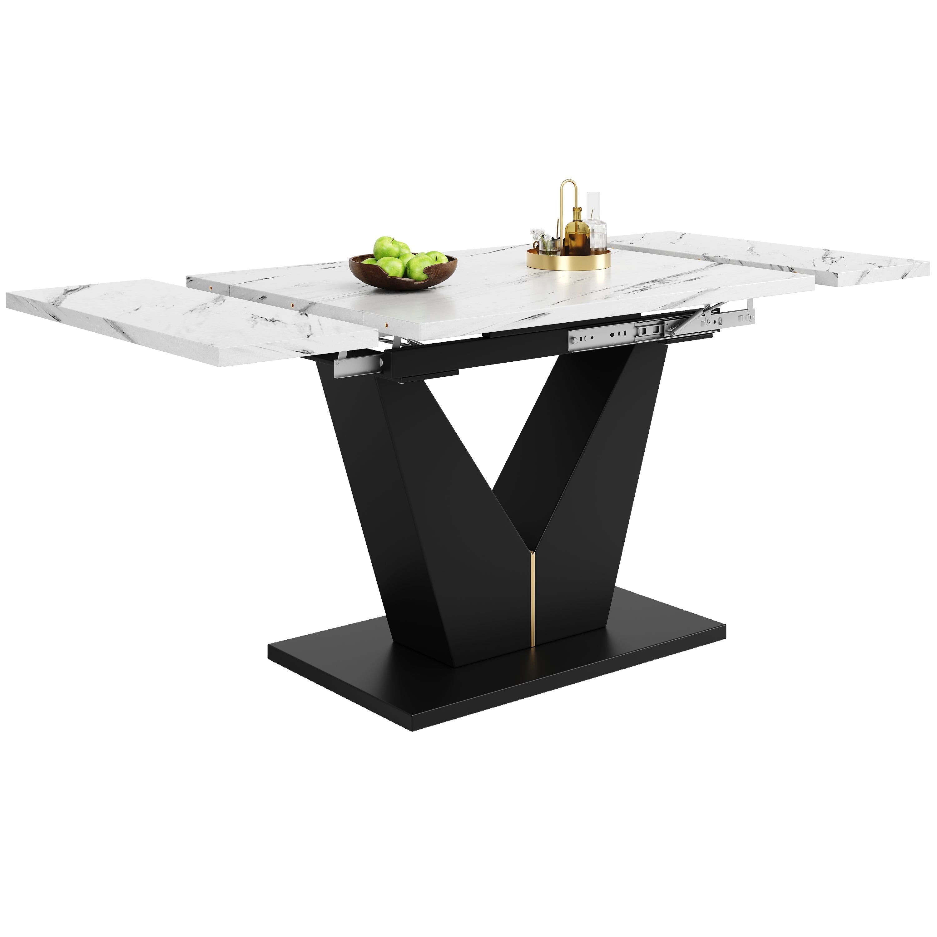 Telescopic Dining Table Extendable 99-159x75cm Space-Saving White V-Shaped Top