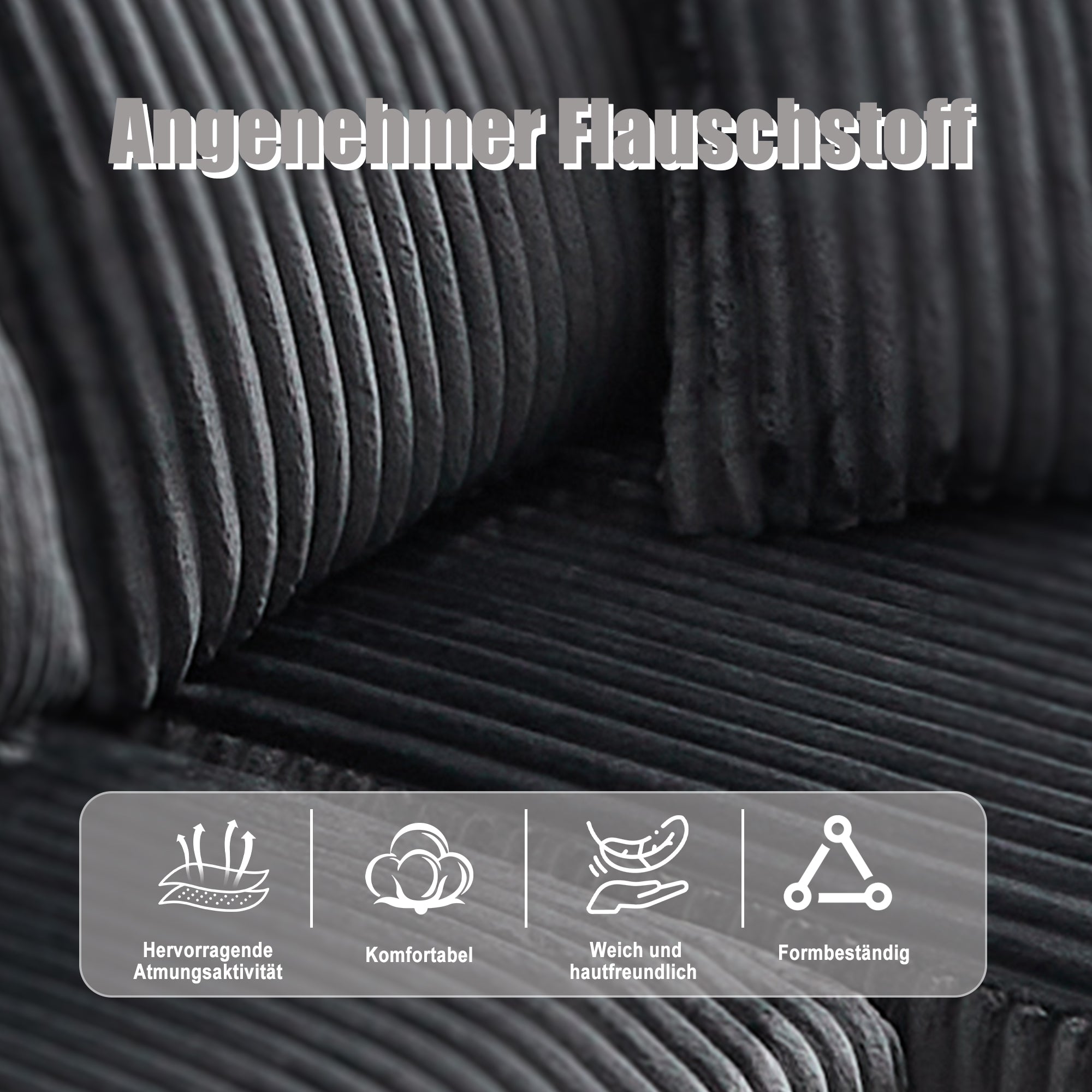 Modular Sofa Set Chaise 2-Seater Side Pockets Corduroy