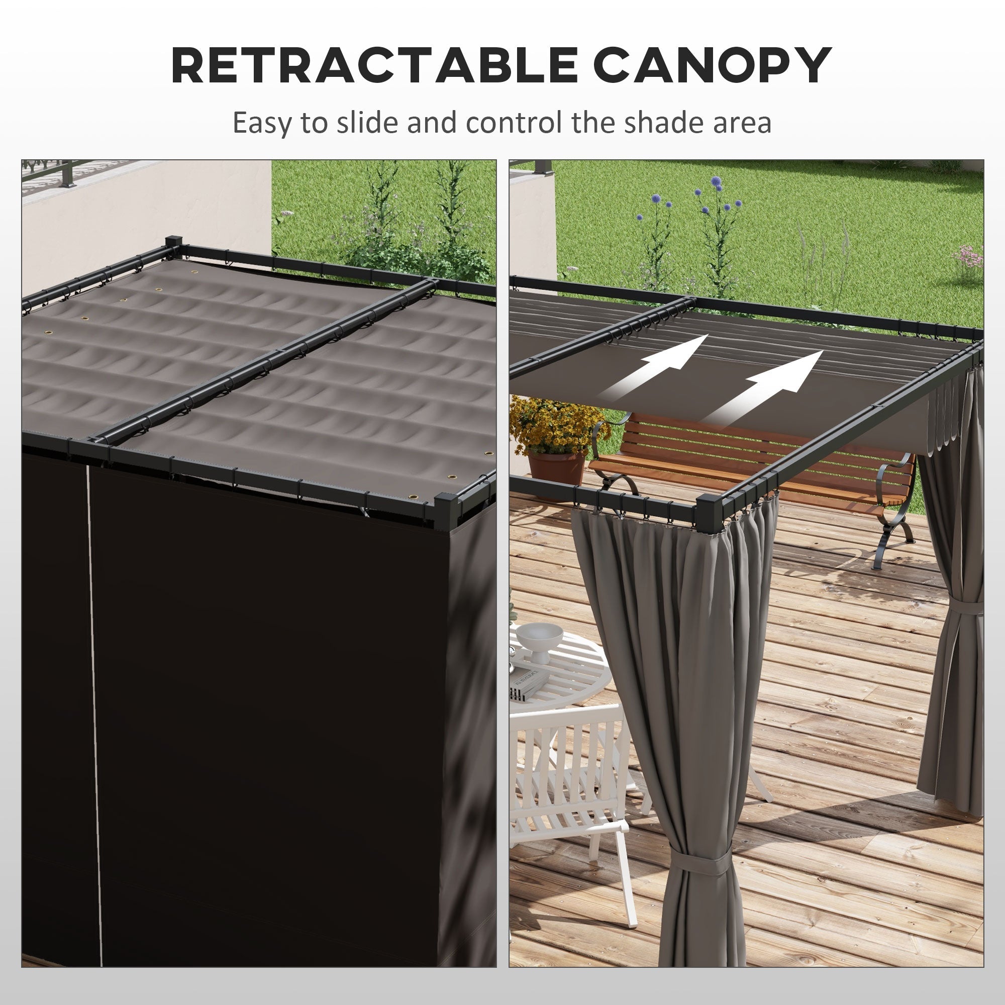 3 x 3m bewegliche Pavillon-Pergola mit Vorhängen, metallgrau