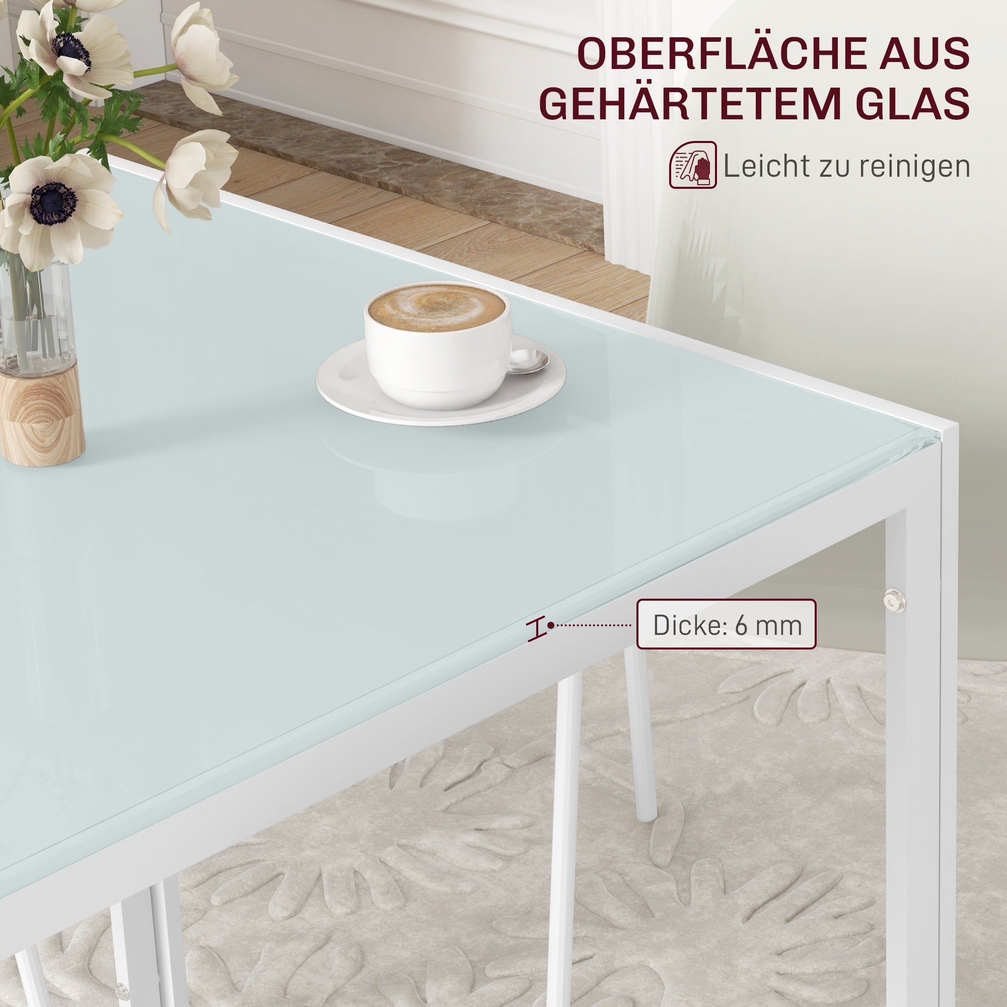 Square Dining Table 4 People Tempered Glass, White