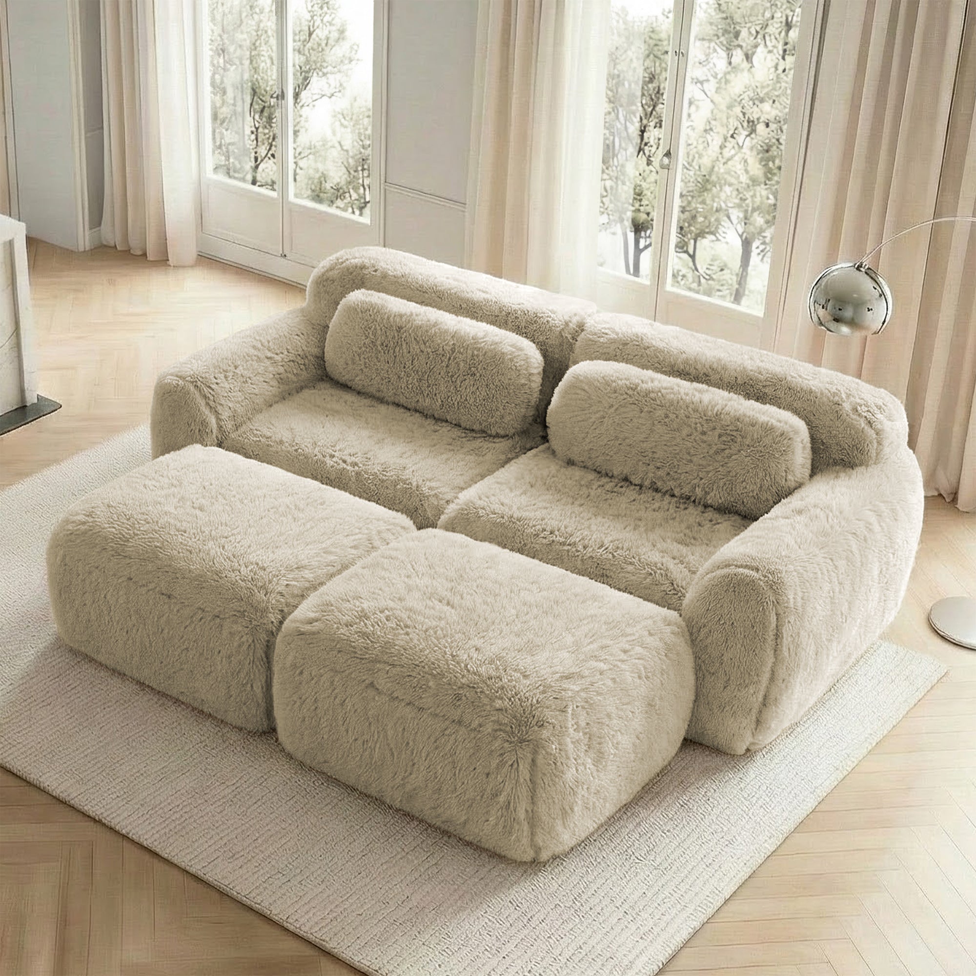 Boneless Cloud Modular Sleeper Sofa with 2 Ottomans - Soft Plush Light Khaki