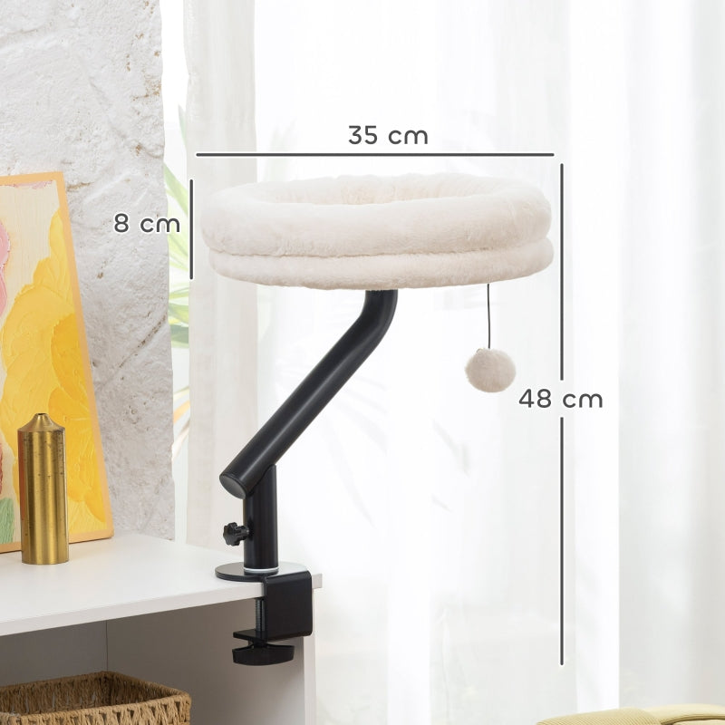 Cat Desk Bed, 360° Rotation, Adjustable Height, Washable, Cream White