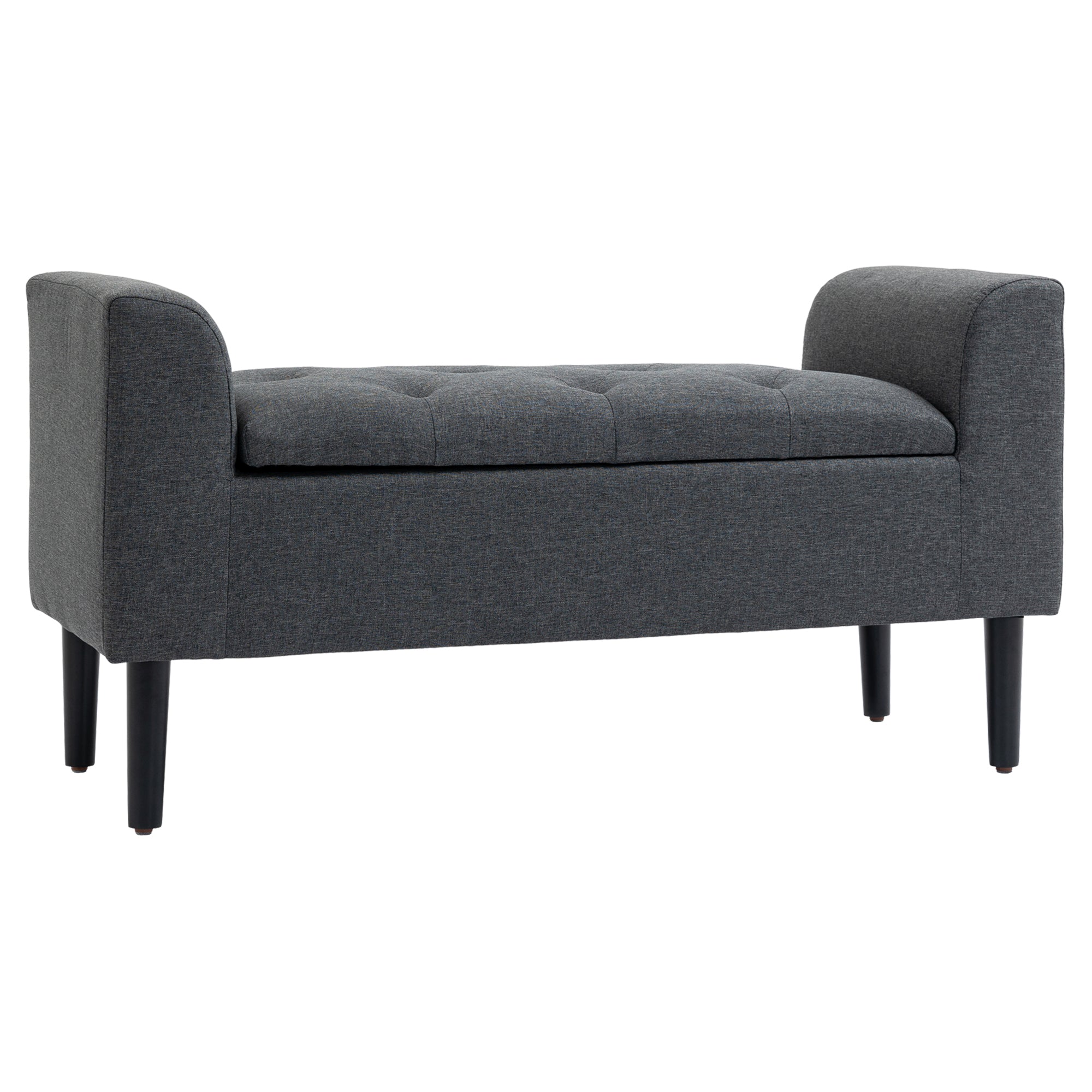 Bench with Storage, Upholstered Stool Chest, Dark Grey Linen