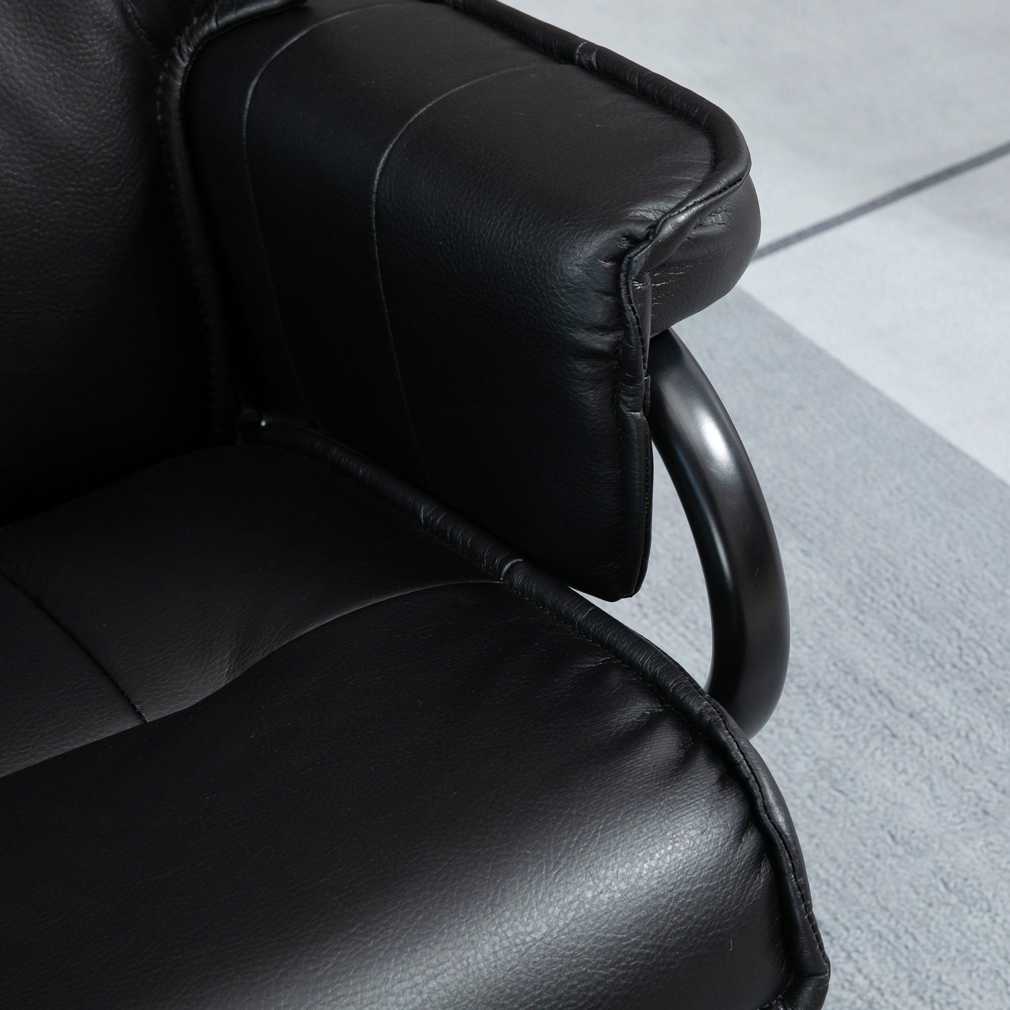 Armchair Swivel Reclining TV Chair with Footstool, Tilting Backrest, Faux Leather Black