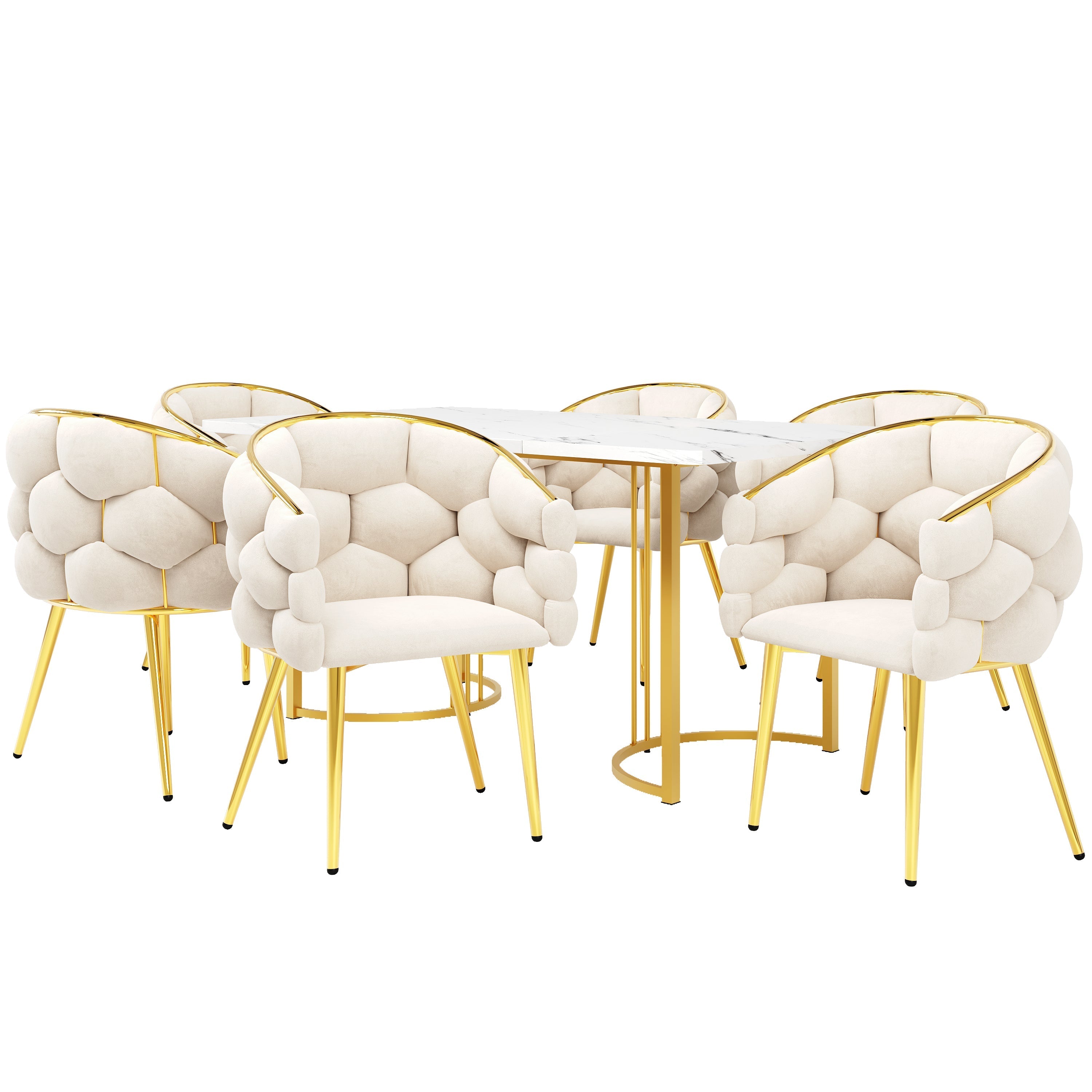 Dining Set 140x80cm Table 6 Chairs Marble Pattern - Gold Legs
