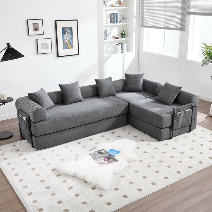 Modular Family Sofa with Storage & Pet-Friendly Fabric - Dark Gray