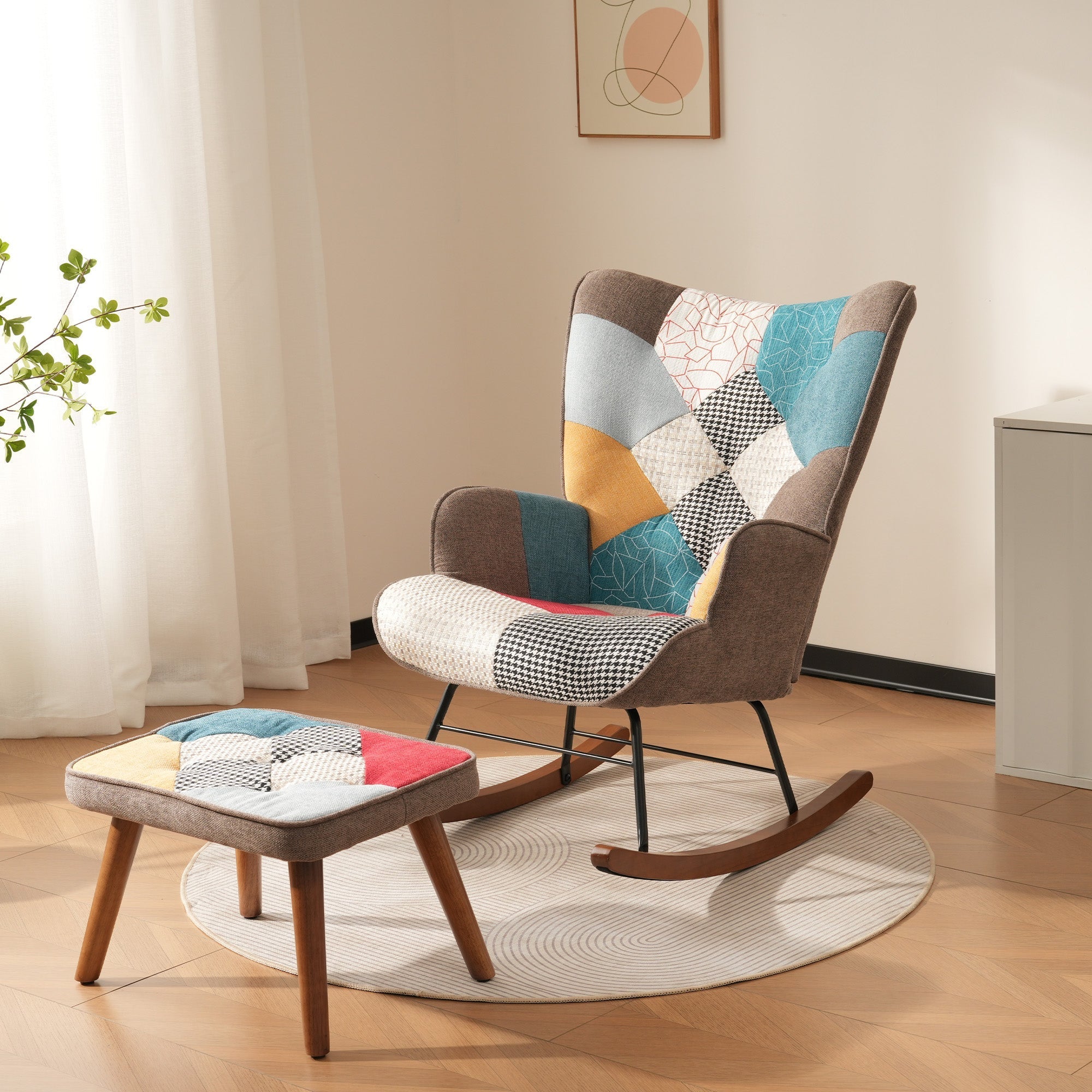 Rocking Chair with Footrest, Splicing Design
