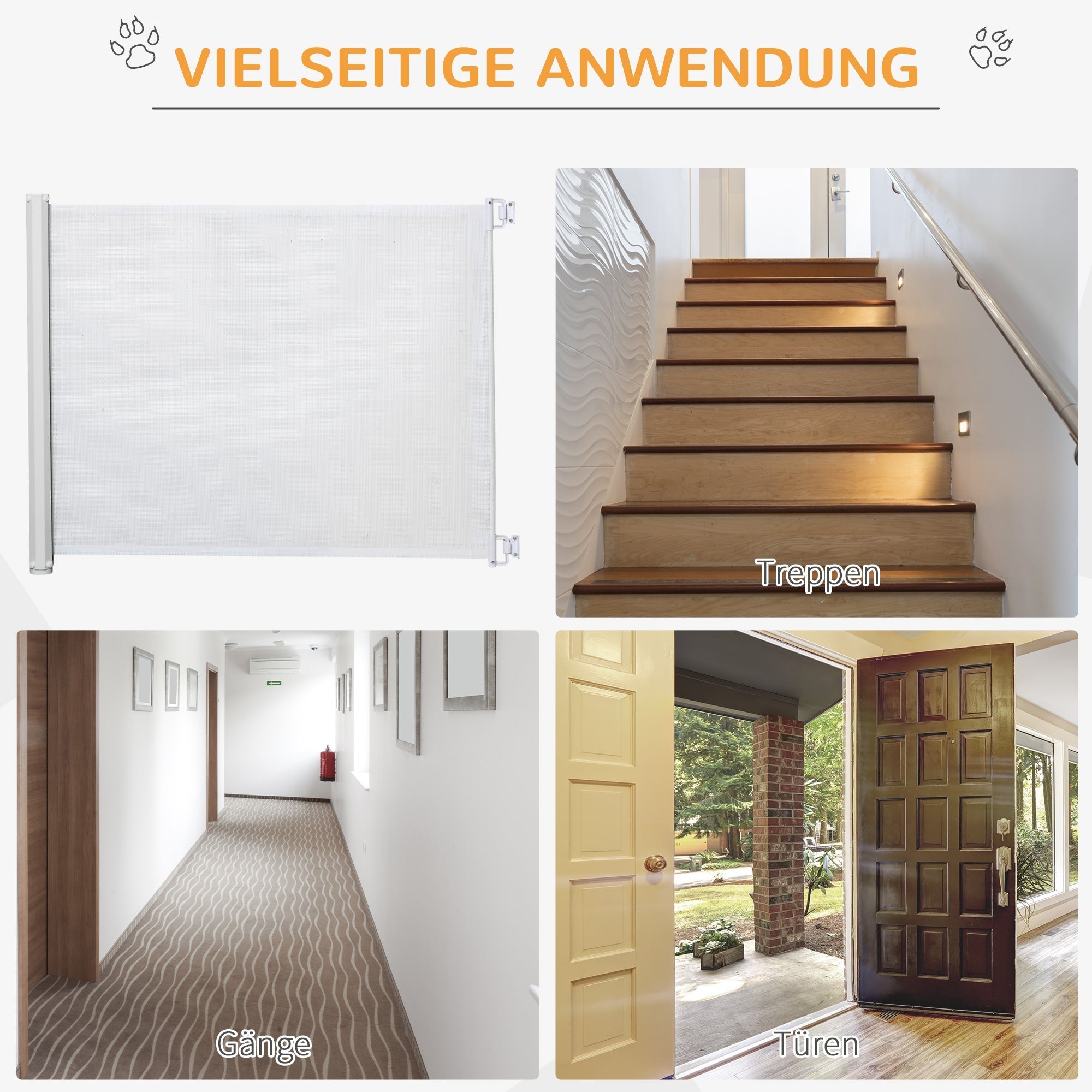 Stair Gate Extendable Door Safety Partition White PVC