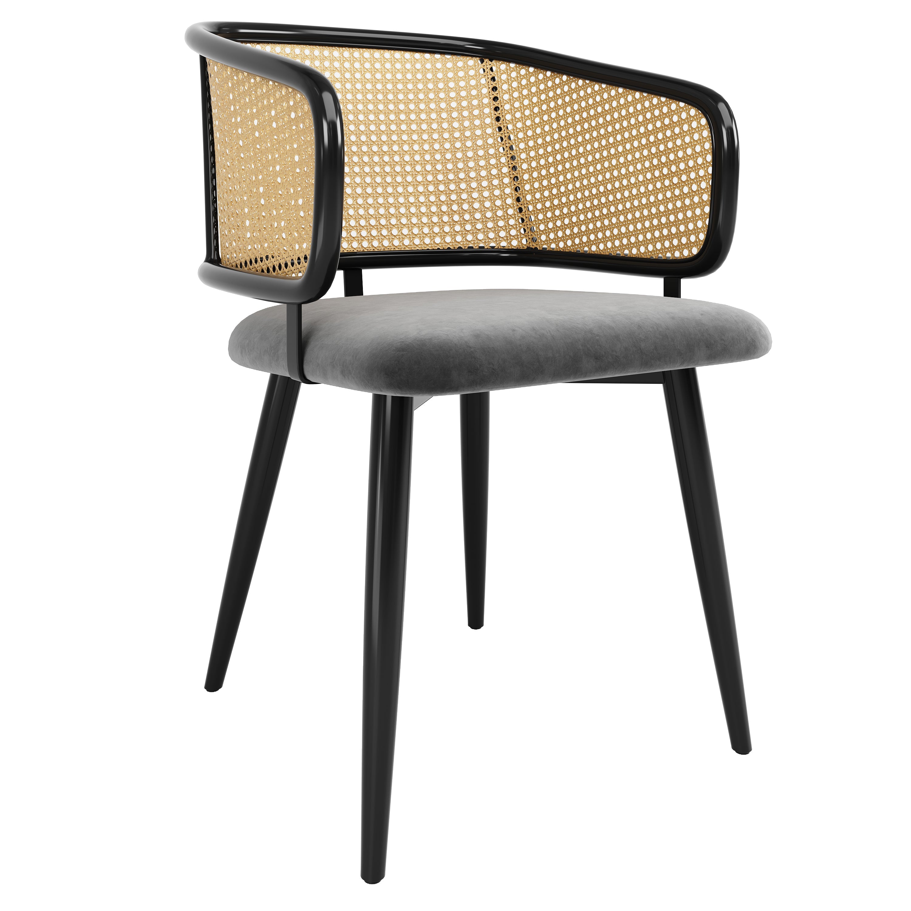 2 Dining Chairs Rattan Back Velvet Seat - Modern Style