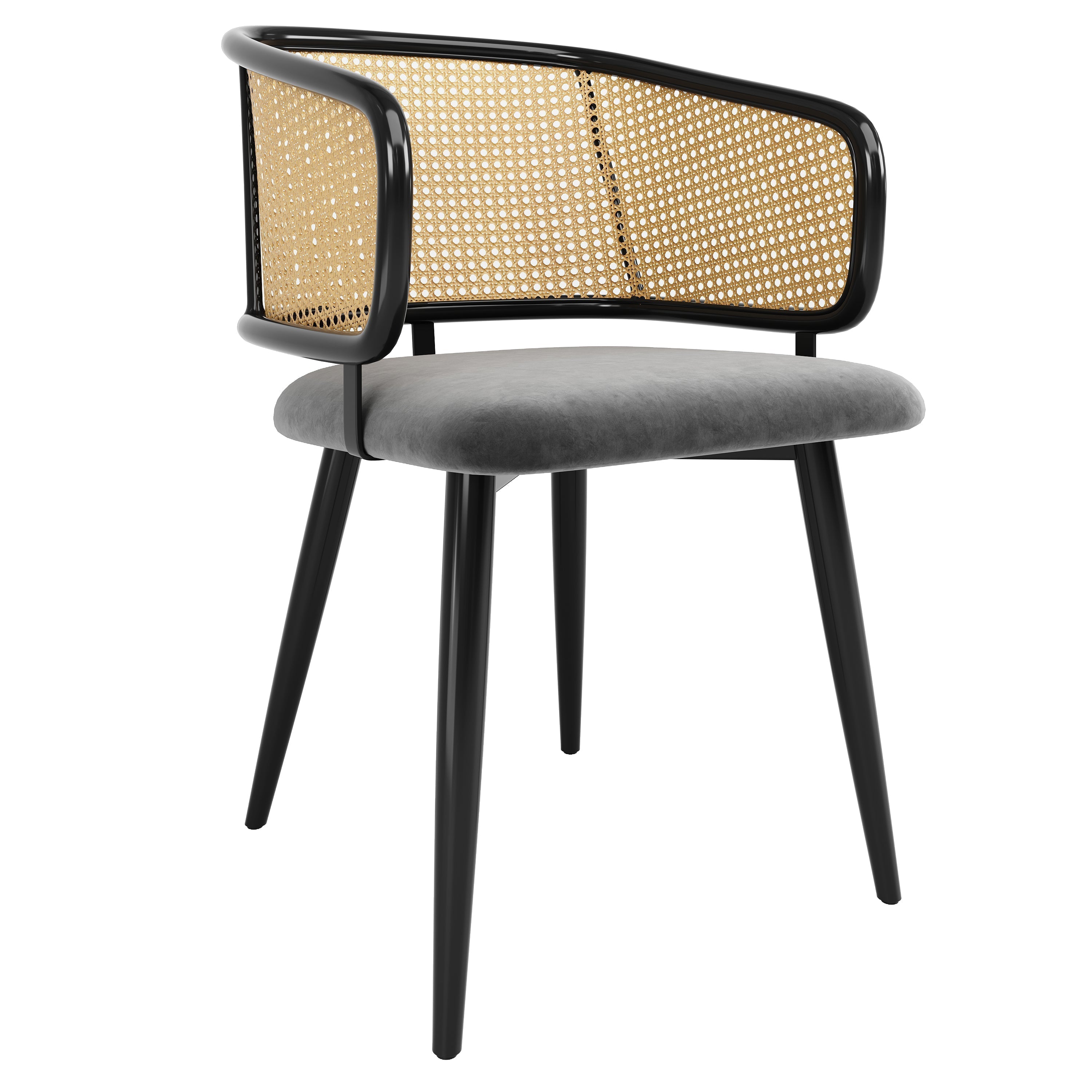 4 Dining Chairs - Rattan Back Velvet Cushion - Modern Style