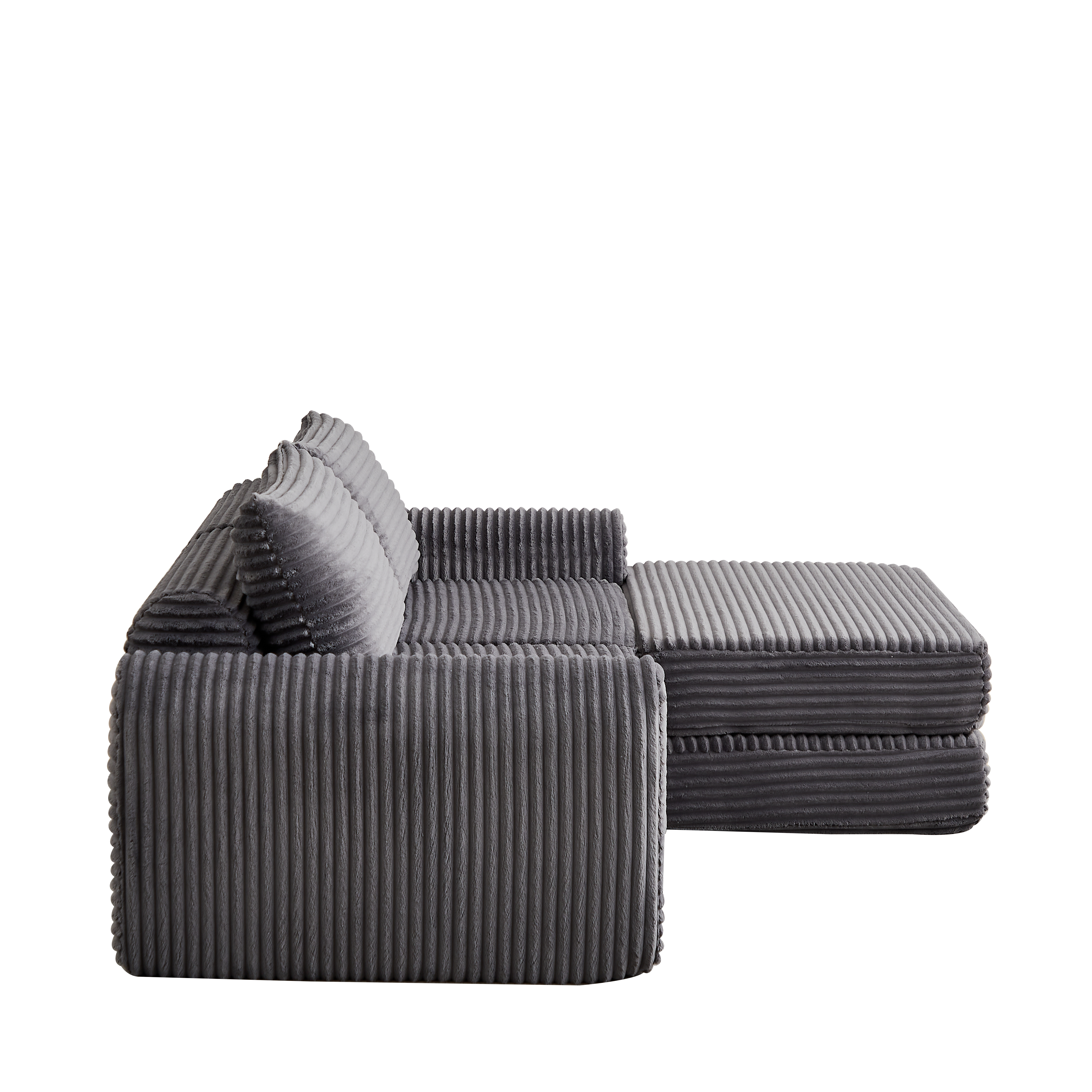 Corduroy 2-in-1 Sofa Bed with Two Pillows and Removable Footstool, Corduroy