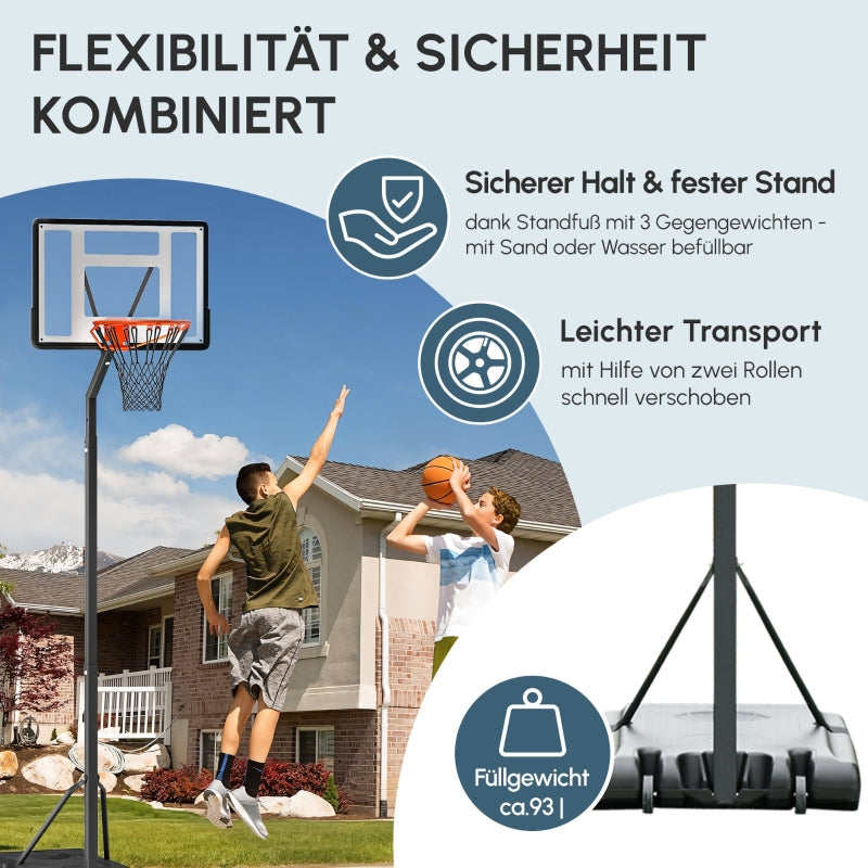 Outdoor Basketball Hoop with Height Adjustable Stand and Wheels, Steel