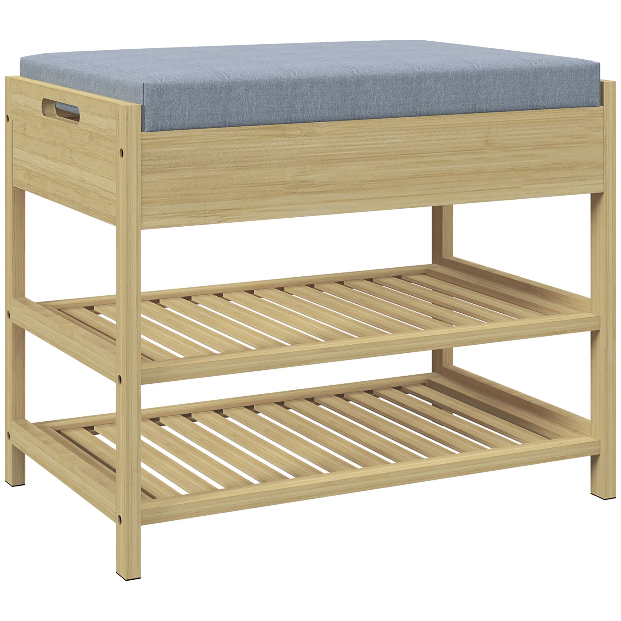 Shoe Bench, 2-Tier with Drawer, Bamboo Natural