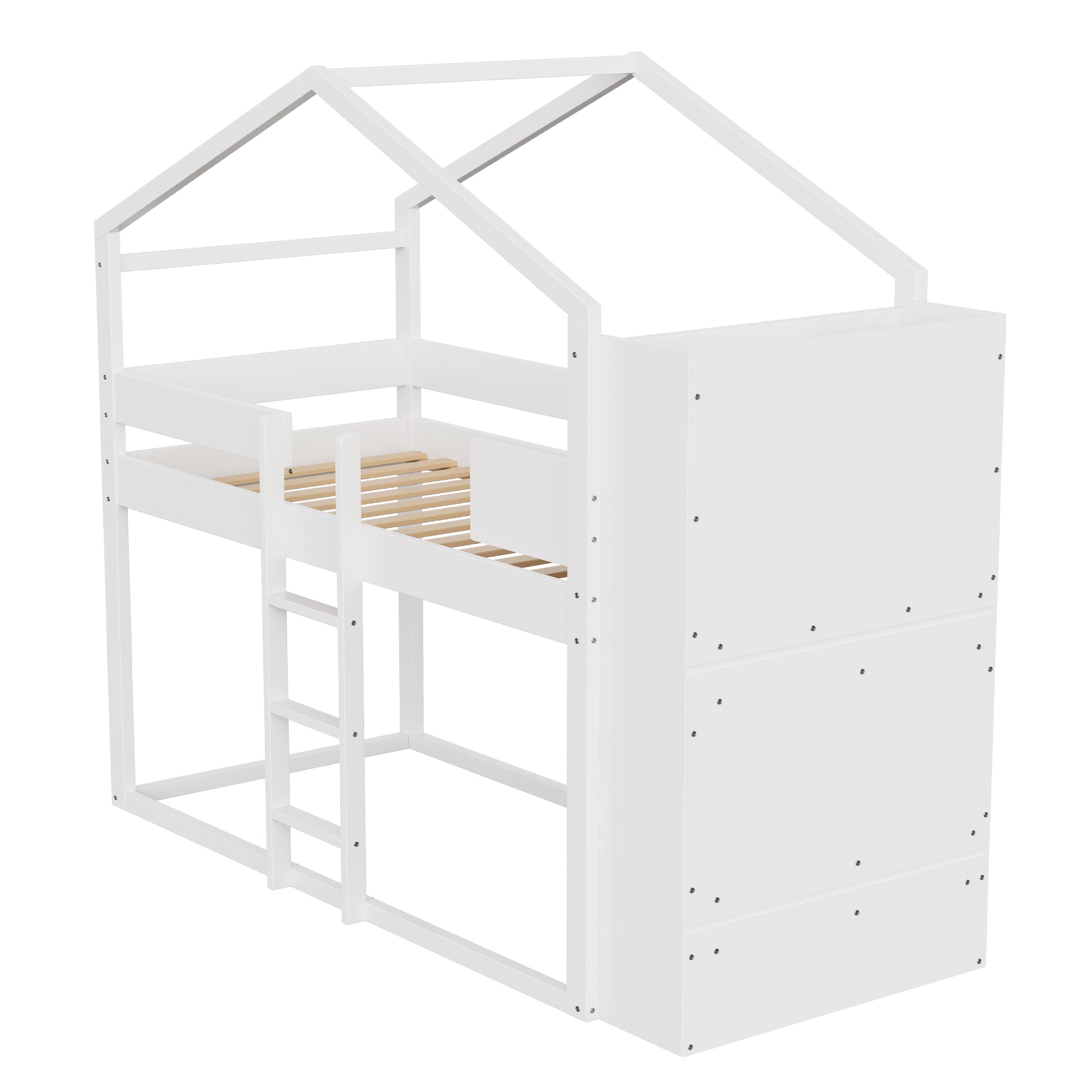 Bunk Bed 90x200cm with Storage Slatted Base Pine Wood White