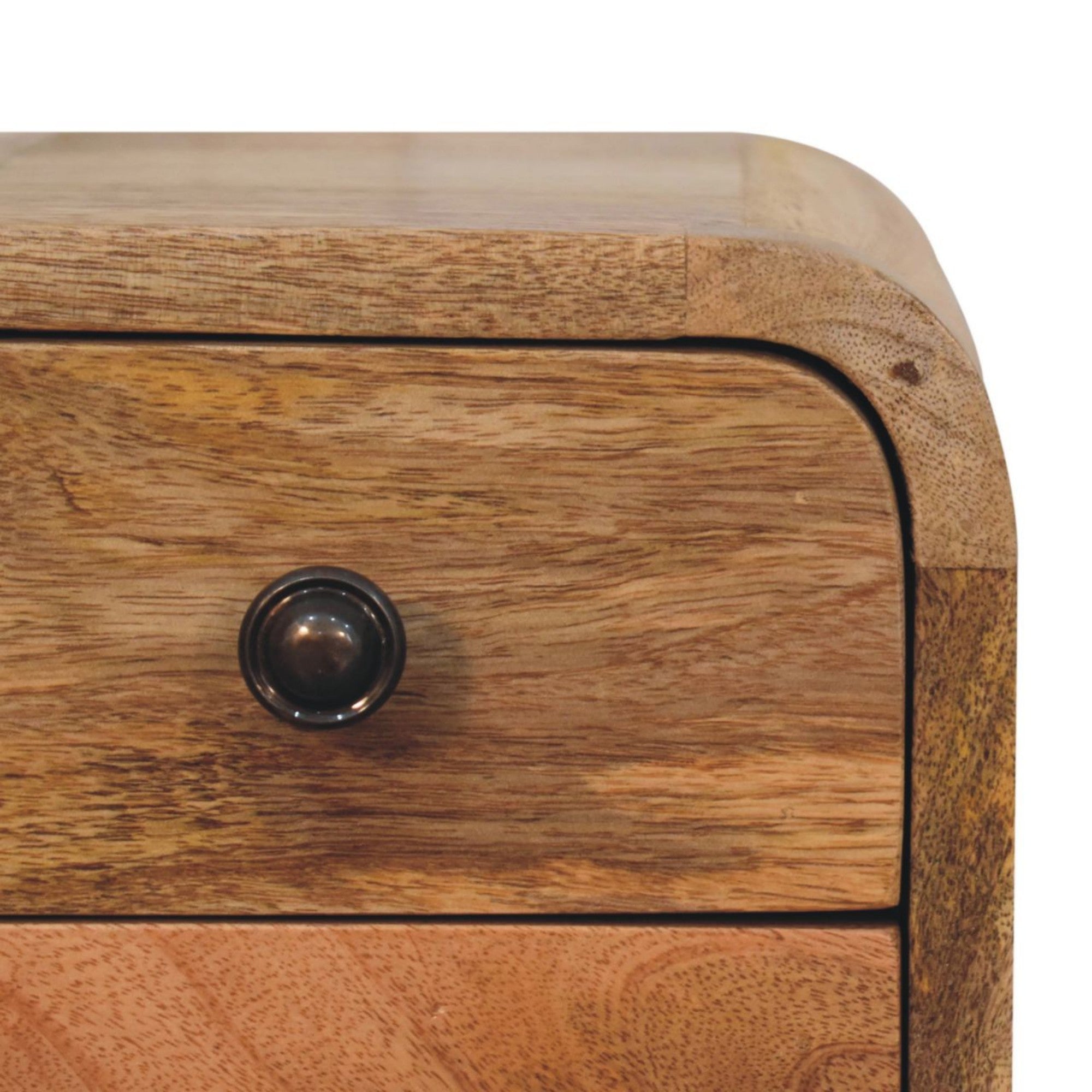 Solid Wood Bedside, Extra Mini Curved 2 Drawers, Brown