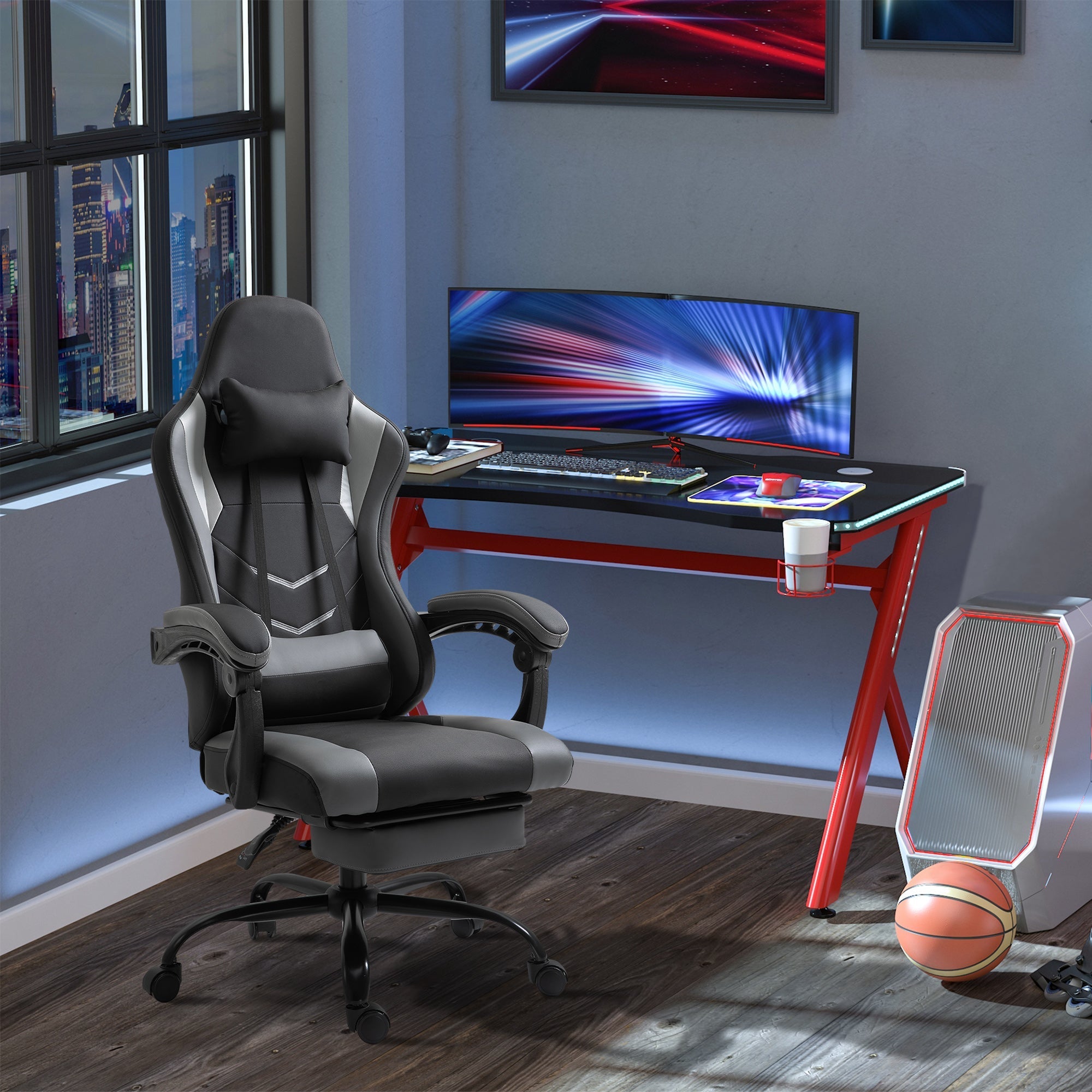 Vinsetto Gaming Chair, Ergonomic, Height-adjustable, Black