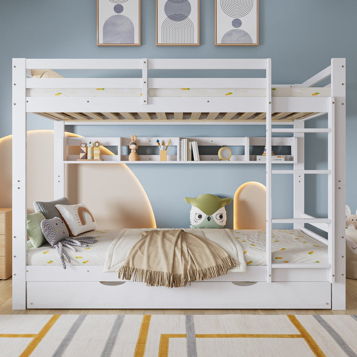 Bunk Bed Extendable with Shelves, Slats, Ladder, Pine/MDF/Plywood, White, 90x200cm