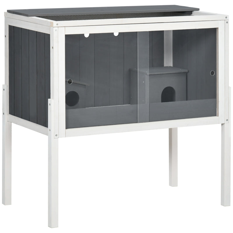 Hamster Cage, Dwarf Hamsters Gerbils Rutin Chicken with Shelf Two Huts, Grey