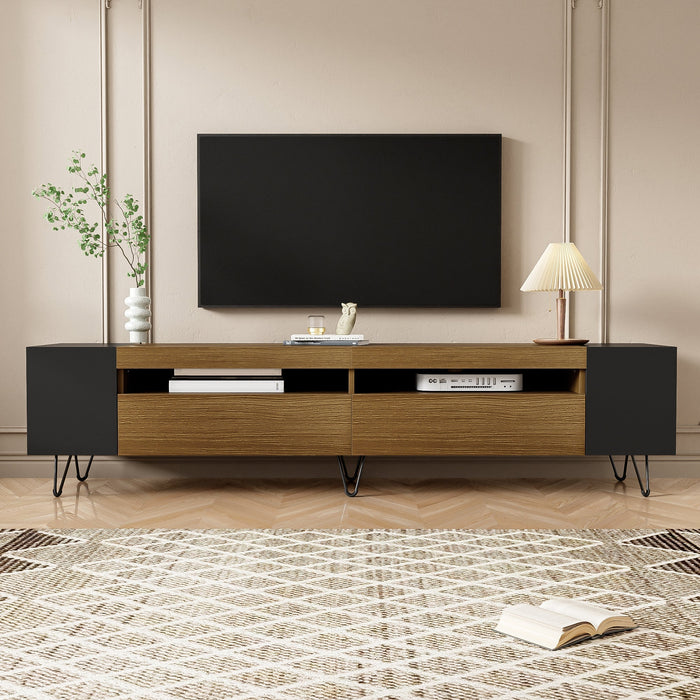 Modern TV Cabinet 180cm, Black and Wood Look
