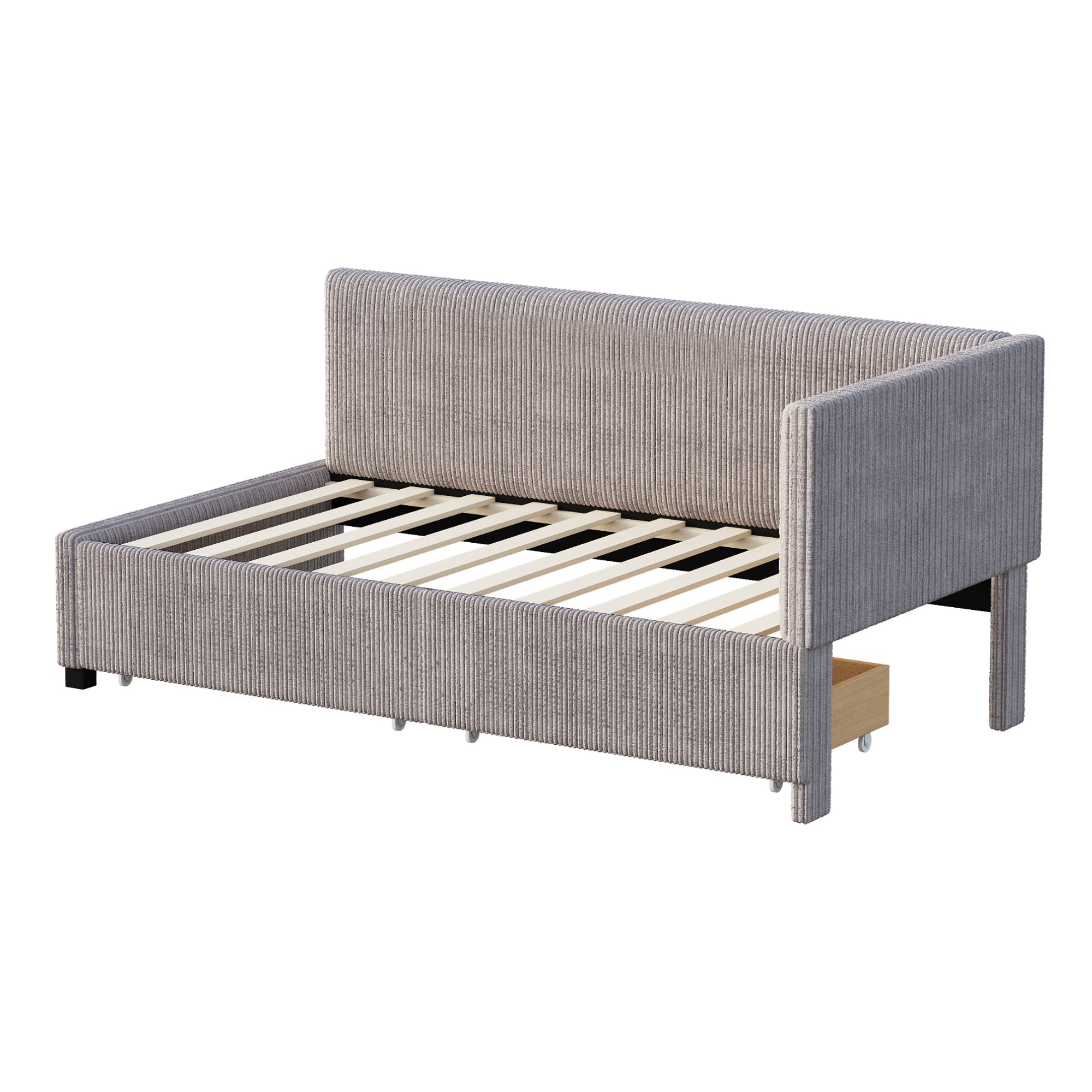 Upholstered Bed Sofa, 90x200 Multifunctional with 2 Storage Drawers, Gray Velvet
