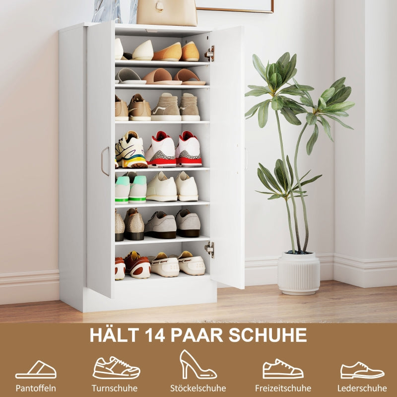 Shoe Cabinet, Adjustable 6-Tier, 14 Pairs, Wood, White