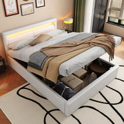 Upholstered LED Bed 140x190cm Storage & Illuminated Headboard Faux Leather White