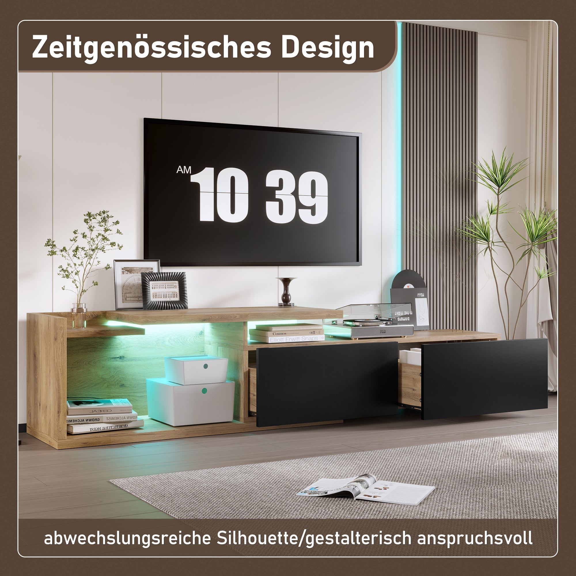 Modular TV Cabinet, Movable Module & LED Lighting, Extendable 2m