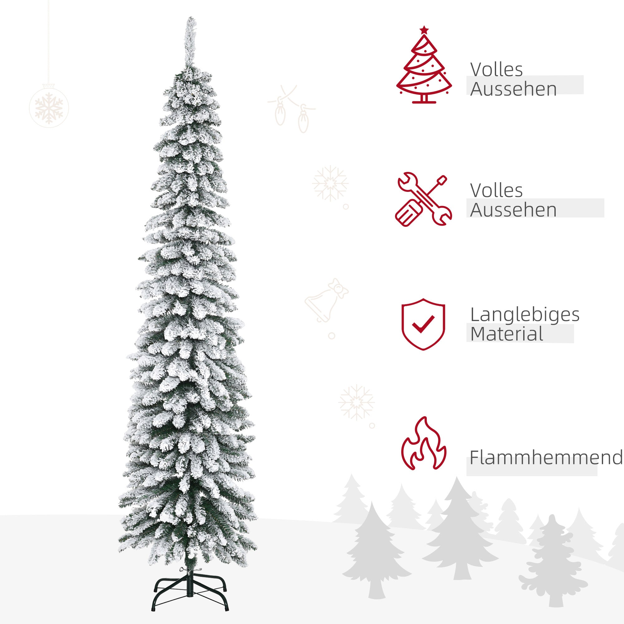 Artificial Christmas Tree, Slim Snow-Covered Fireproof, 210 cm, Green/White