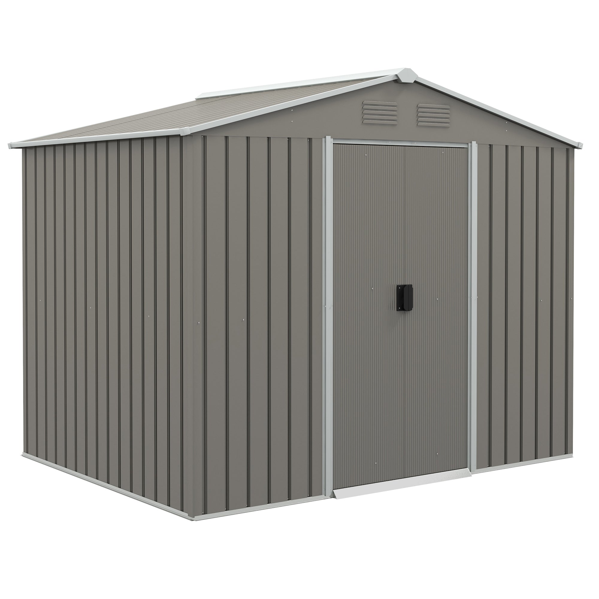 Outdoor Garden Storage Shed 7.7 x 5.7ft Metal with Sliding Doors, Light Grey
