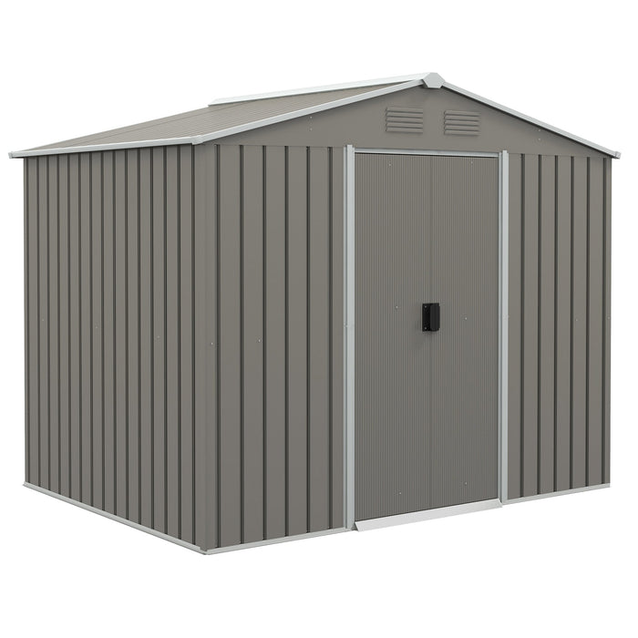 Outdoor Garden Storage Shed 7.7 x 5.7ft Metal with Sliding Doors, Light Grey