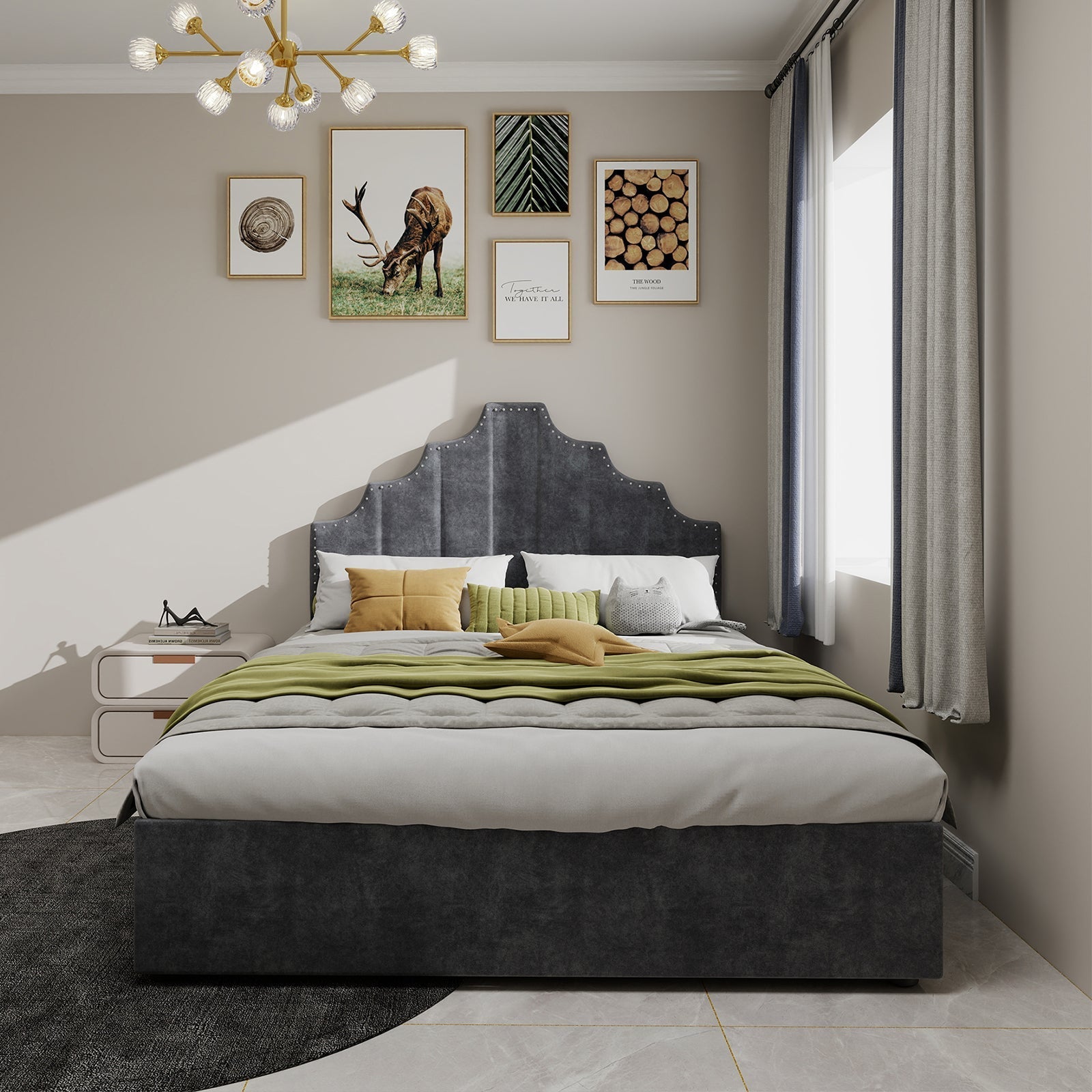 Modern Minimalist Soft Bed, 160*200CM, Gray