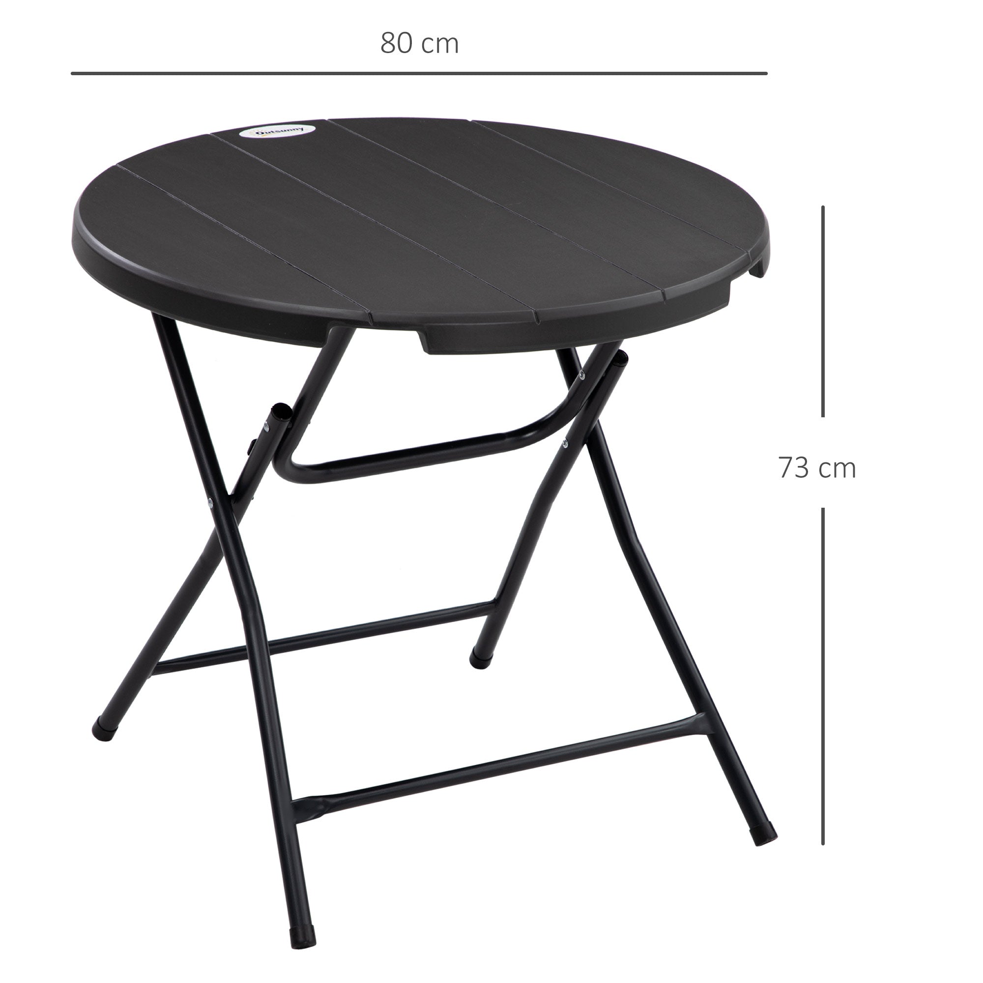Garden Table Round Folding Ø80cm 4 People Wood Look Dark Grey