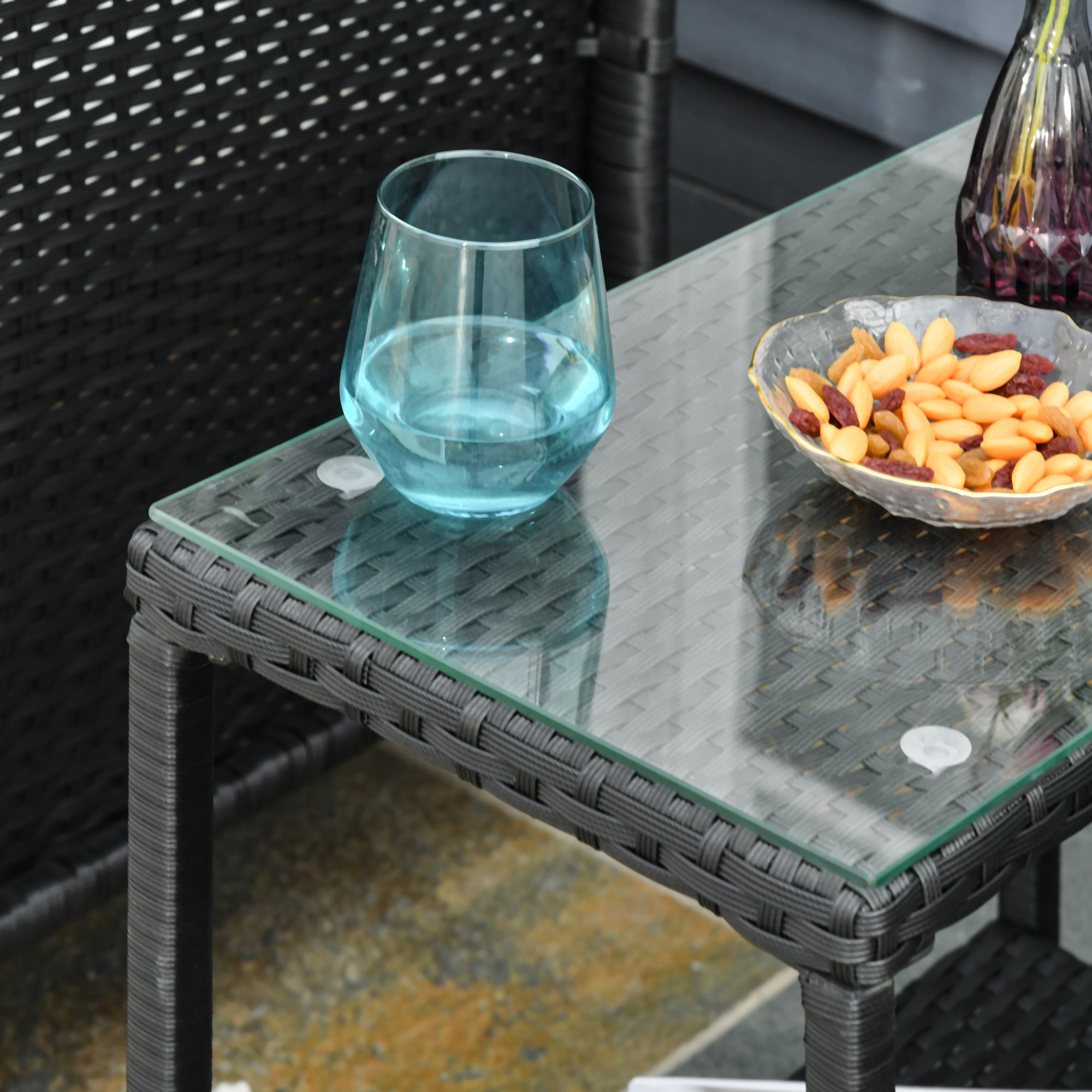 2-Seater PE Rattan Bistro Set with Side Table & Armchair, Black