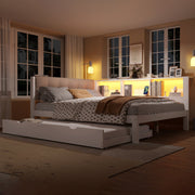 Daybed Sofa Bed 140x200cm Pull-out Bed LED Shelf USB - White Pine Wood