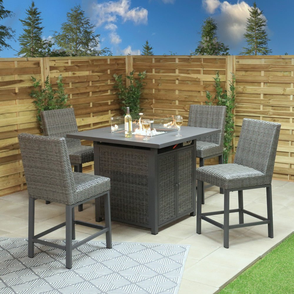 Cannes - 4 Seater Square Bar Set with Firepit (Grey) - Rathwood Store